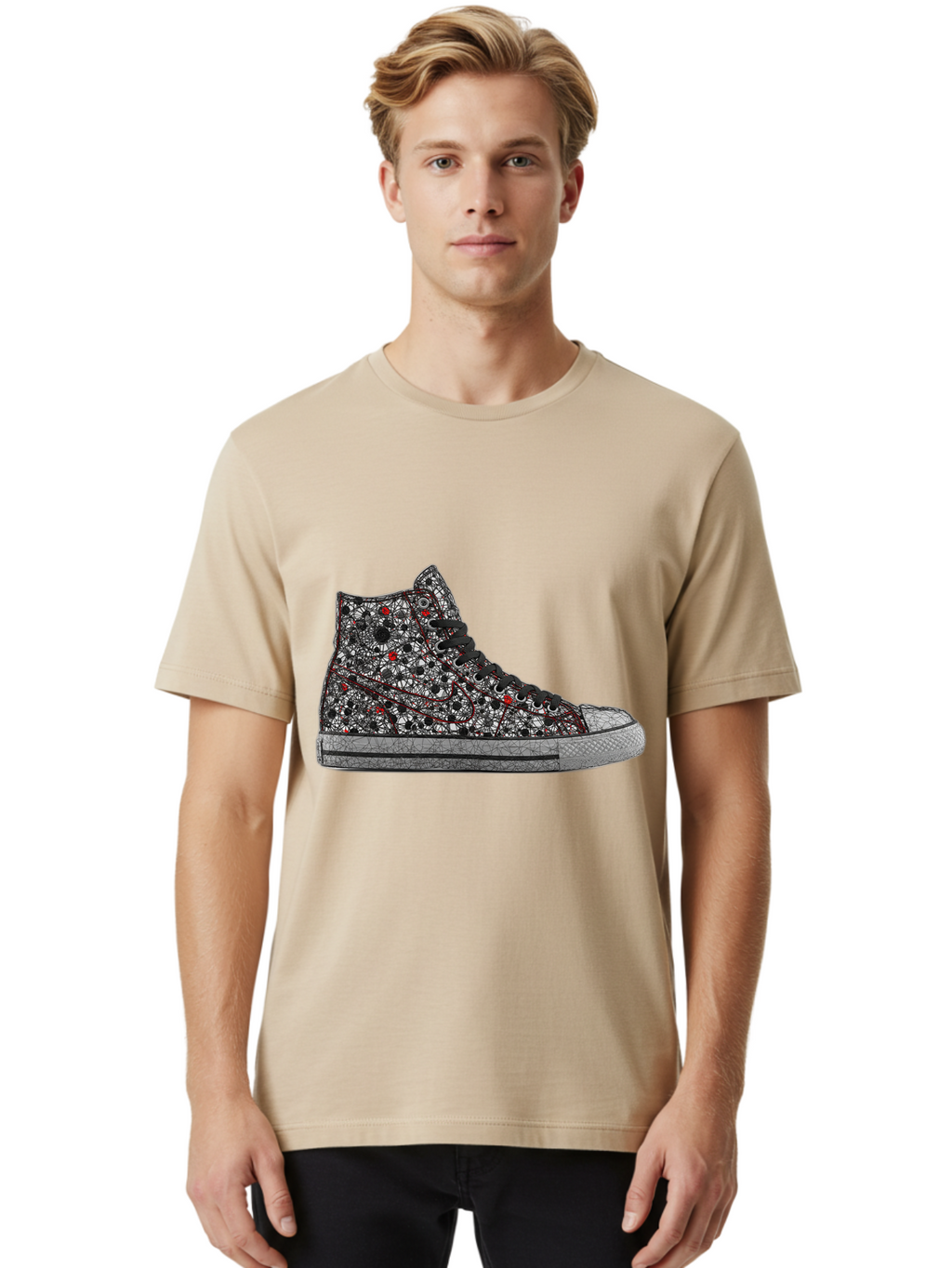 Chuck-Taylor-All-Star Men'S Graphic Tee, 100% Cotton, Comfortable Casual Summer Wear, Machine Washable, High Top Sneakers, Chunky Sole, Lace-Up Design, Floral Pattern, Bold Fashion, Statement Shoes, Converse Style, Canvas Material, Baa317