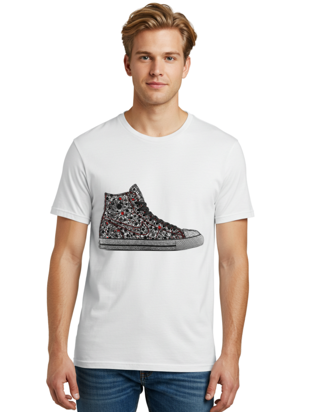Chuck-Taylor-All-Star Men'S Graphic Tee, 100% Cotton, Comfortable Casual Summer Wear, Machine Washable, High Top Sneakers, Chunky Sole, Lace-Up Design, Floral Pattern, Bold Fashion, Statement Shoes, Converse Style, Canvas Material, Baa317