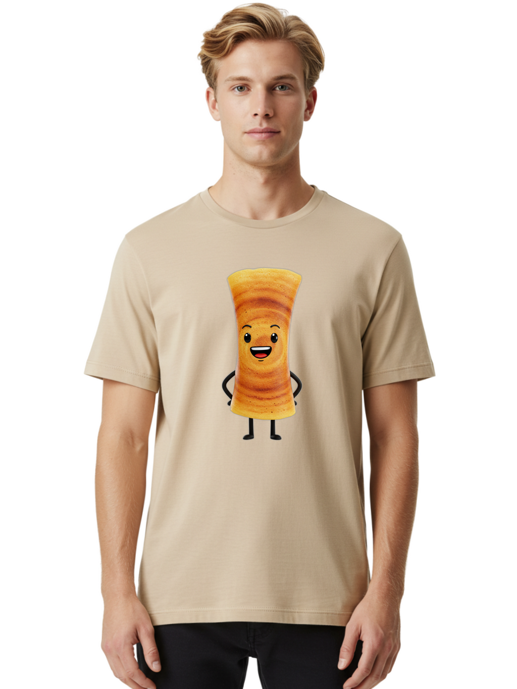 Cinnamon-Roll Men'S Graphic Tee, 100% Cotton, Comfortable Casual Summer Wear, Machine Washable, Cinnamon Roll Mascot, Smiling Pastry, Cartoon Food Character, Happy Baked Goods, Sweet Treat Personality, Adorable Dessert Icon, Baa318