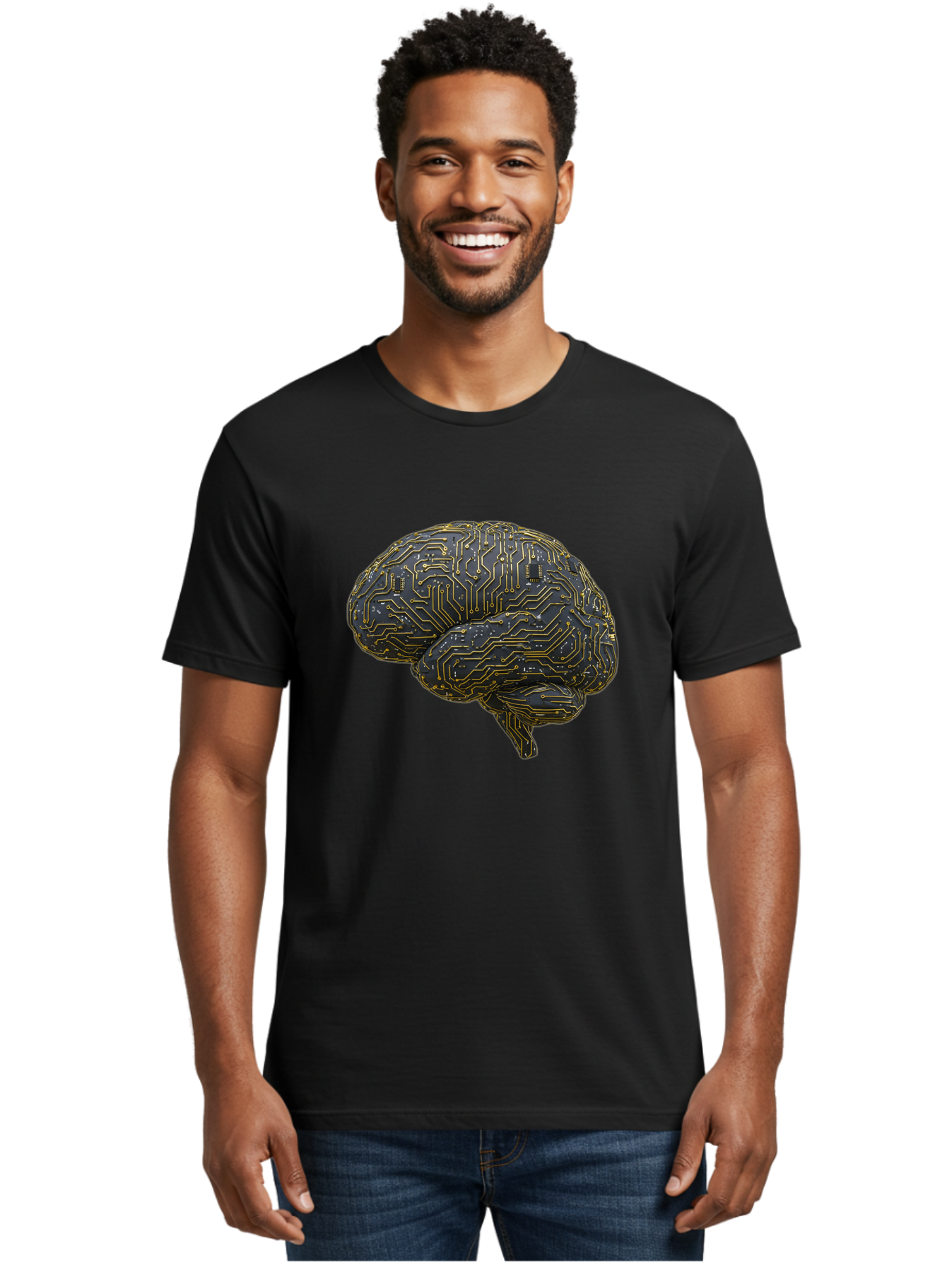 Circuit-Brain Men'S Graphic Tee, 100% Cotton, Comfortable Casual Summer Wear, Machine Washable, Human Brain, Circuit Board, Artificial Intelligence, Neural Networks, Cognitive Computing, Machine Learning, Futuristic Technology Baa319