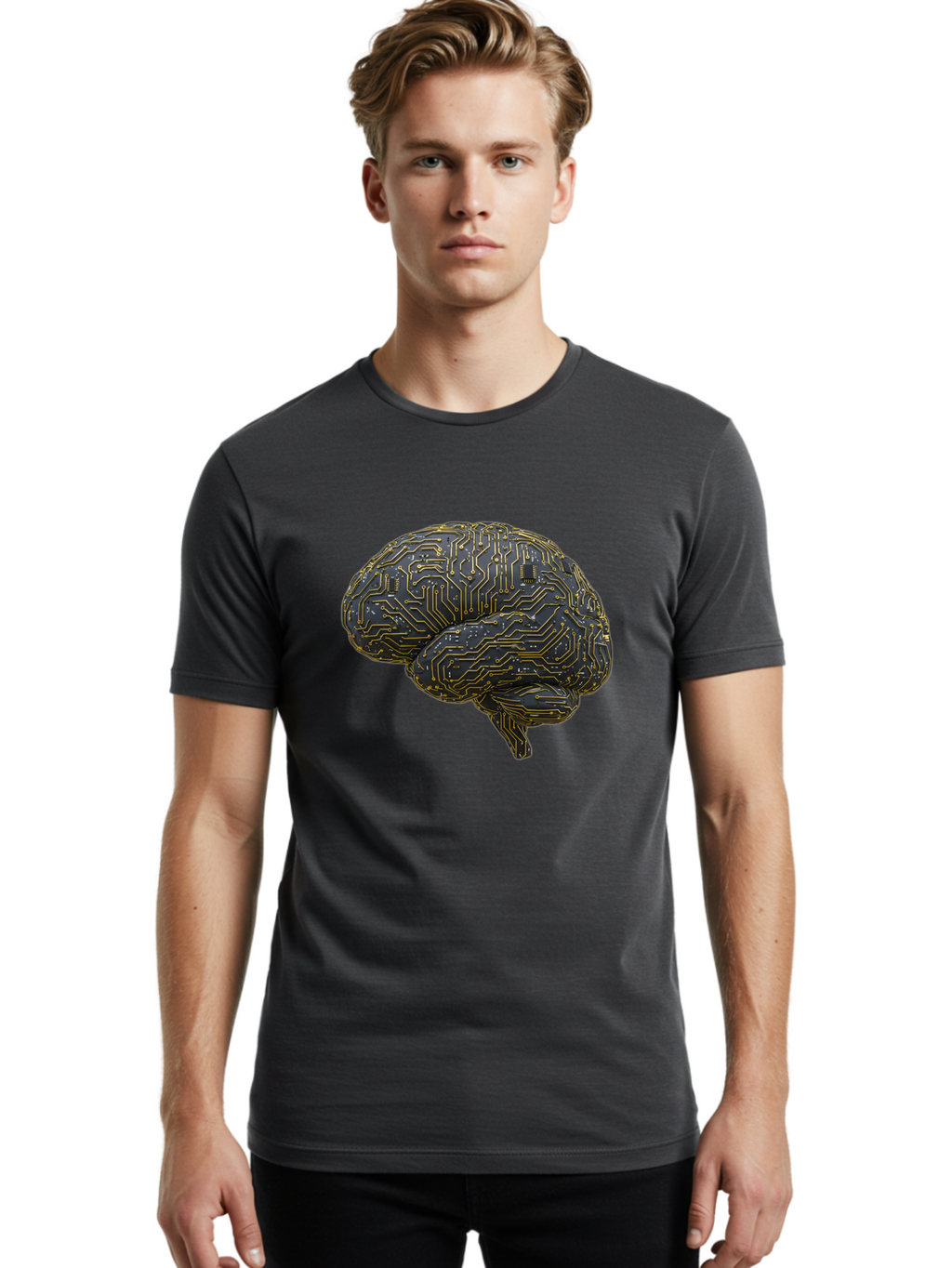 Circuit-Brain Men'S Graphic Tee, 100% Cotton, Comfortable Casual Summer Wear, Machine Washable, Human Brain, Circuit Board, Artificial Intelligence, Neural Networks, Cognitive Computing, Machine Learning, Futuristic Technology Baa319