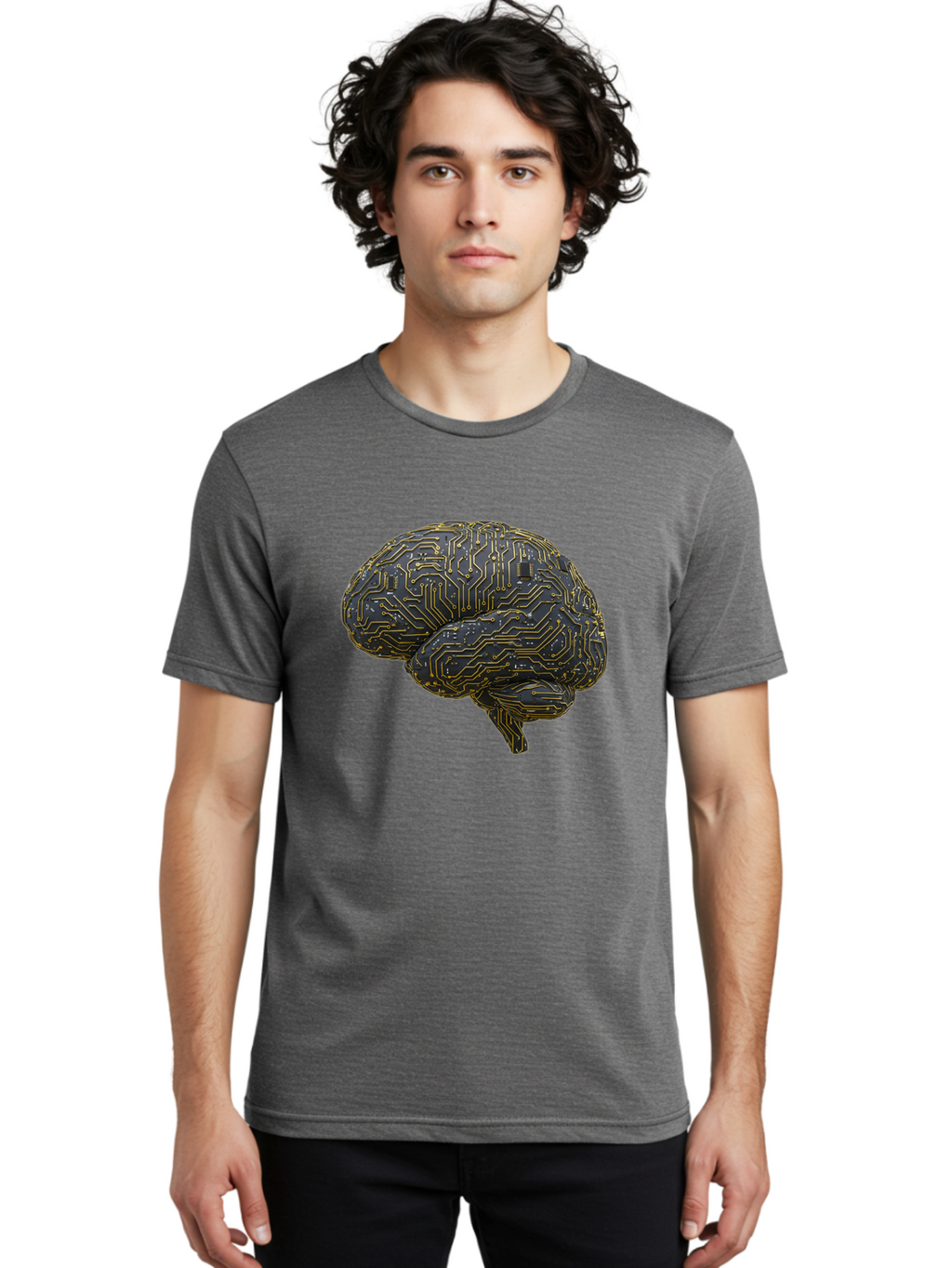 Circuit-Brain Men'S Graphic Tee, 100% Cotton, Comfortable Casual Summer Wear, Machine Washable, Human Brain, Circuit Board, Artificial Intelligence, Neural Networks, Cognitive Computing, Machine Learning, Futuristic Technology Baa319