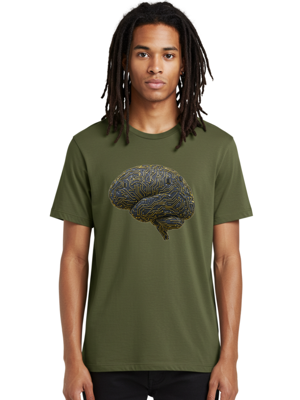 Circuit-Brain Men'S Graphic Tee, 100% Cotton, Comfortable Casual Summer Wear, Machine Washable, Human Brain, Circuit Board, Artificial Intelligence, Neural Networks, Cognitive Computing, Machine Learning, Futuristic Technology Baa319