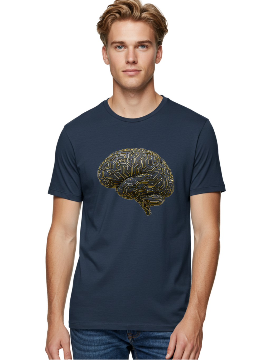 Circuit-Brain Men'S Graphic Tee, 100% Cotton, Comfortable Casual Summer Wear, Machine Washable, Human Brain, Circuit Board, Artificial Intelligence, Neural Networks, Cognitive Computing, Machine Learning, Futuristic Technology Baa319