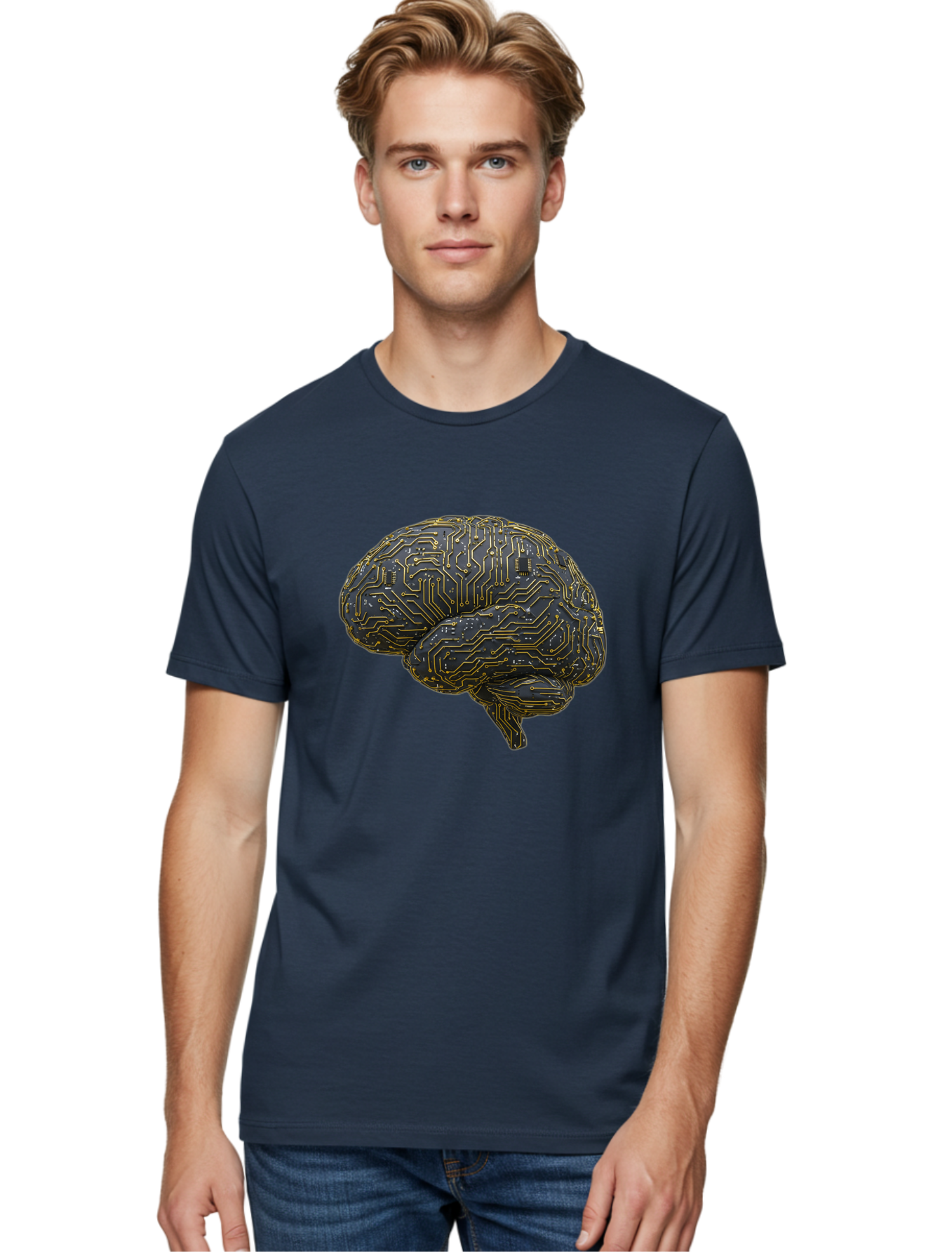 Circuit-Brain Men'S Graphic Tee, 100% Cotton, Comfortable Casual Summer Wear, Machine Washable, Human Brain, Circuit Board, Artificial Intelligence, Neural Networks, Cognitive Computing, Machine Learning, Futuristic Technology Baa319