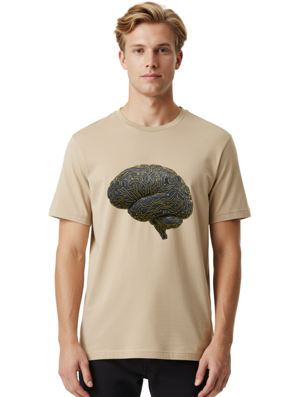 Circuit-Brain Men'S Graphic Tee, 100% Cotton, Comfortable Casual Summer Wear, Machine Washable, Human Brain, Circuit Board, Artificial Intelligence, Neural Networks, Cognitive Computing, Machine Learning, Futuristic Technology Baa319