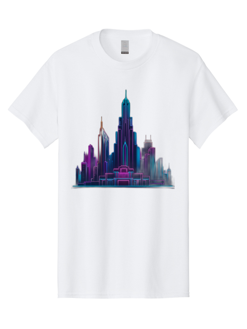 Cityscape-Skyscrapers Men'S Graphic Tee, 100% Cotton, Comfortable Casual Summer Wear, Machine Washable, City Skyline, Futuristic Architecture, Neon Lights, Modern Buildings, Urban Landscape, Skyscrapers, Cityscape, Contemporary Design, Baa321