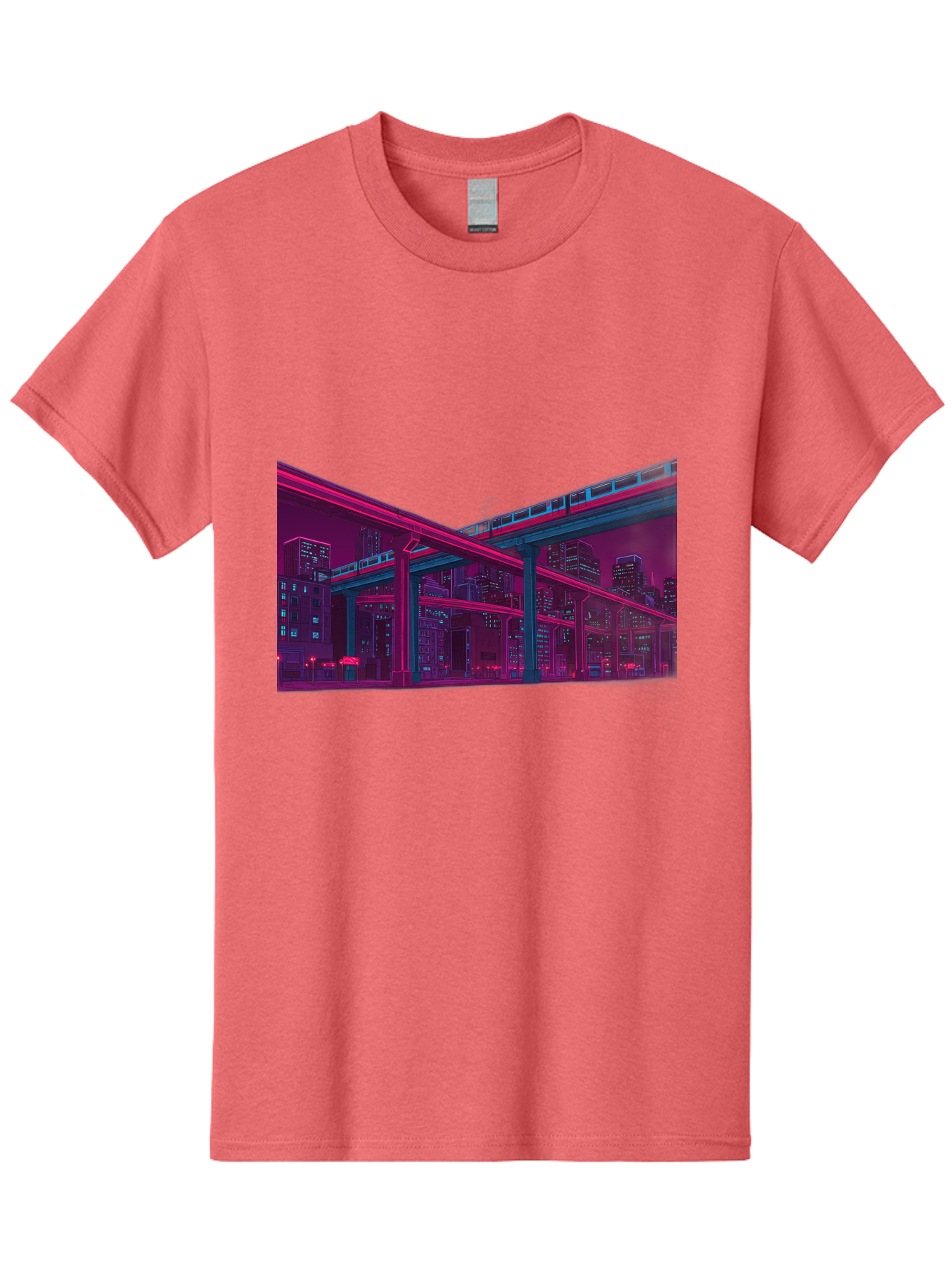 Cityscape Men'S Graphic Tee, 100% Cotton, Comfortable Casual Summer Wear, Machine Washable, Cityscape At Night, Urban Landscape, Neon Lights, City Buildings, Highway, Train, Futuristic Architecture, Modern City Life, City View Baa322