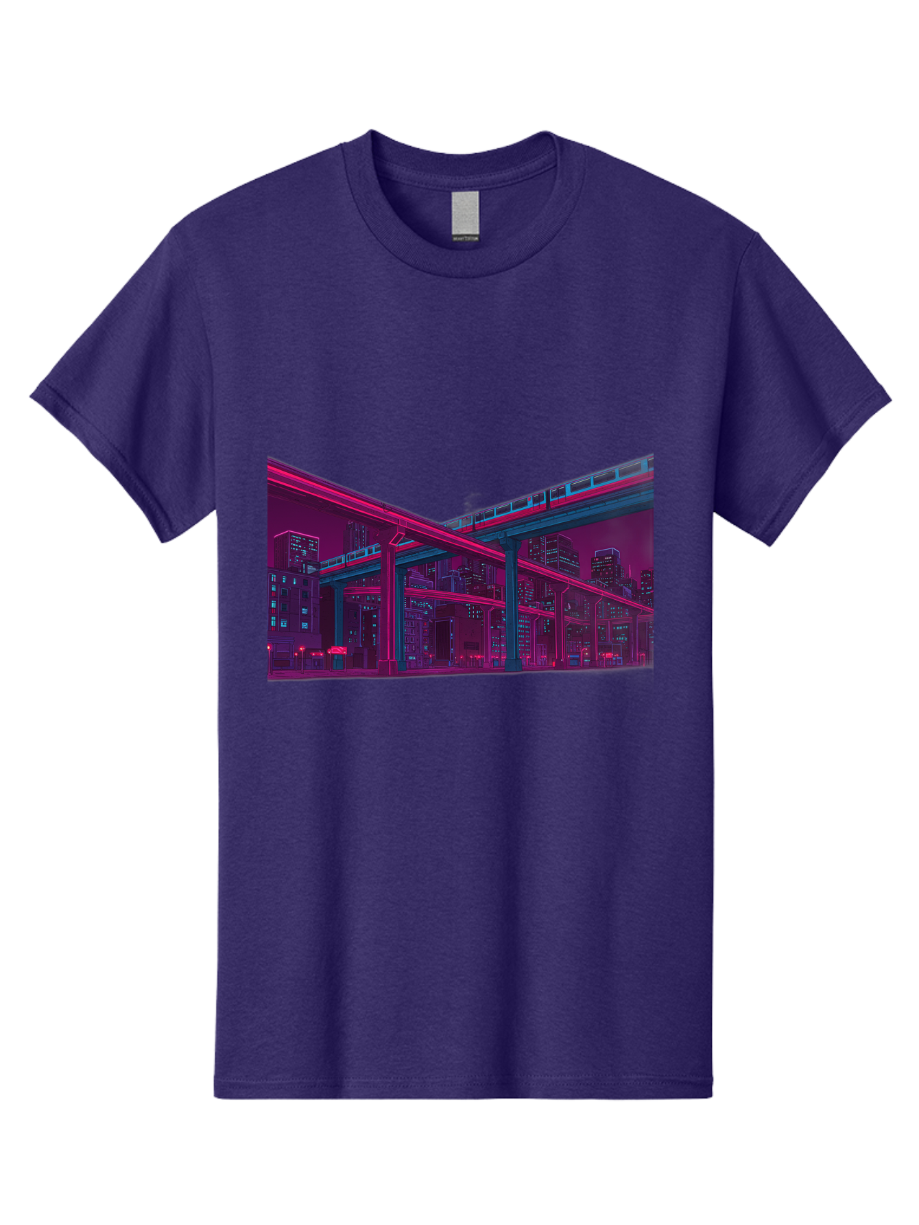 Cityscape Men'S Graphic Tee, 100% Cotton, Comfortable Casual Summer Wear, Machine Washable, Cityscape At Night, Urban Landscape, Neon Lights, City Buildings, Highway, Train, Futuristic Architecture, Modern City Life, City View Baa322