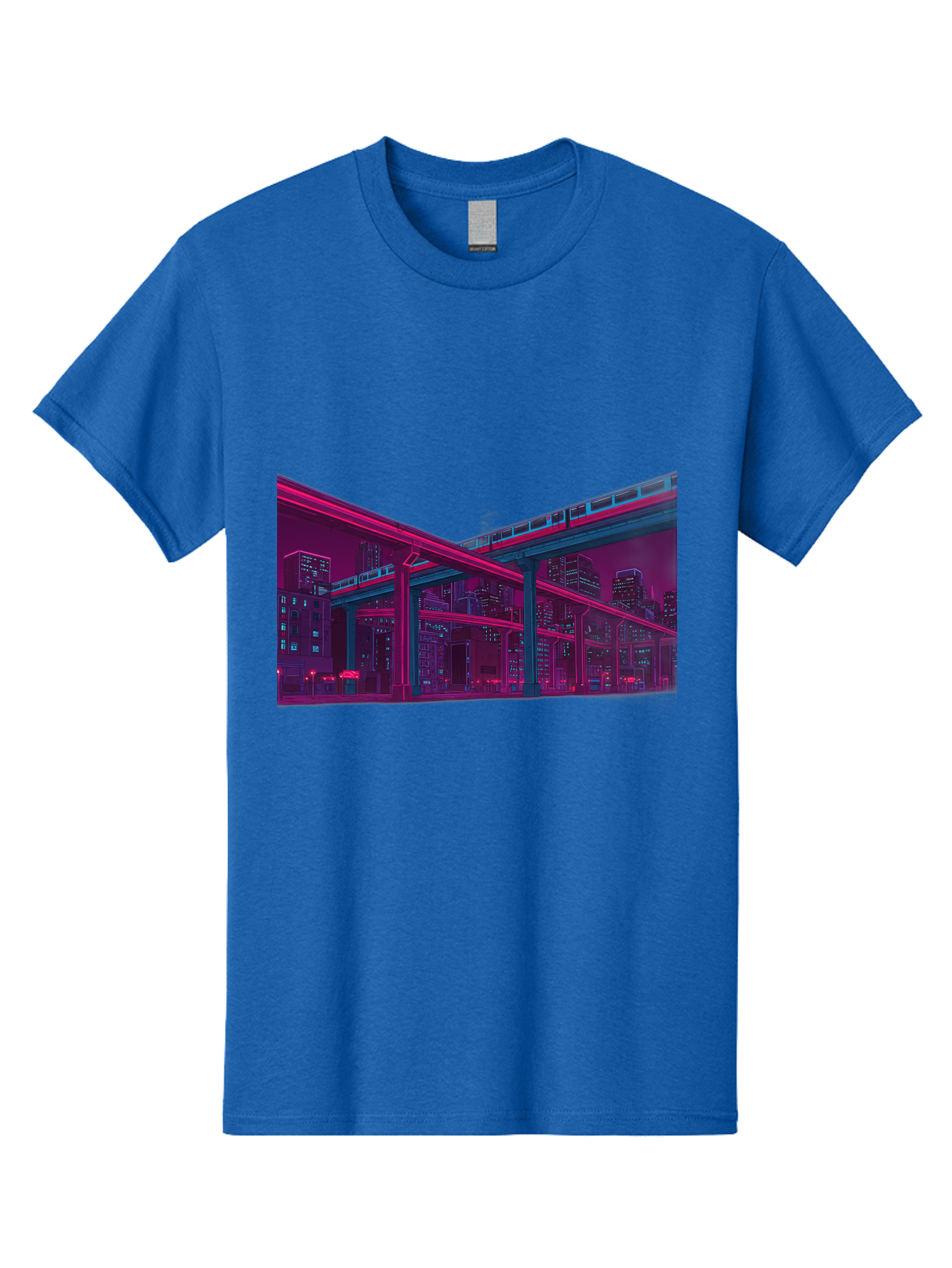 Cityscape Men'S Graphic Tee, 100% Cotton, Comfortable Casual Summer Wear, Machine Washable, Cityscape At Night, Urban Landscape, Neon Lights, City Buildings, Highway, Train, Futuristic Architecture, Modern City Life, City View Baa322