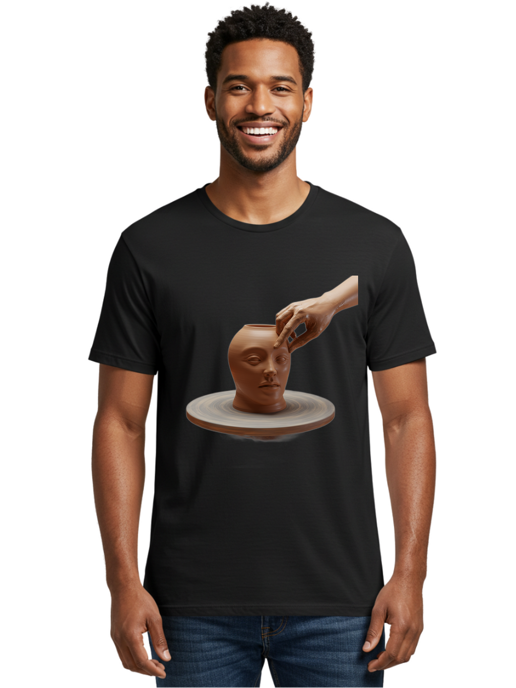 Clay-Head-Vessel Men'S Graphic Tee, 100% Cotton, Comfortable Casual Summer Wear, Machine Washable, Clay Head Vase, Pottery Wheel, Creative Process, Handmade, Artisanal Craft, Shaping Clay, Artistic Expression, Creative Art Baa323