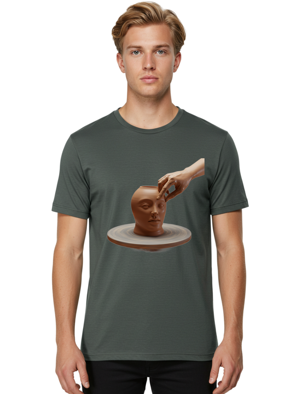 Clay-Head-Vessel Men'S Graphic Tee, 100% Cotton, Comfortable Casual Summer Wear, Machine Washable, Clay Head Vase, Pottery Wheel, Creative Process, Handmade, Artisanal Craft, Shaping Clay, Artistic Expression, Creative Art Baa323