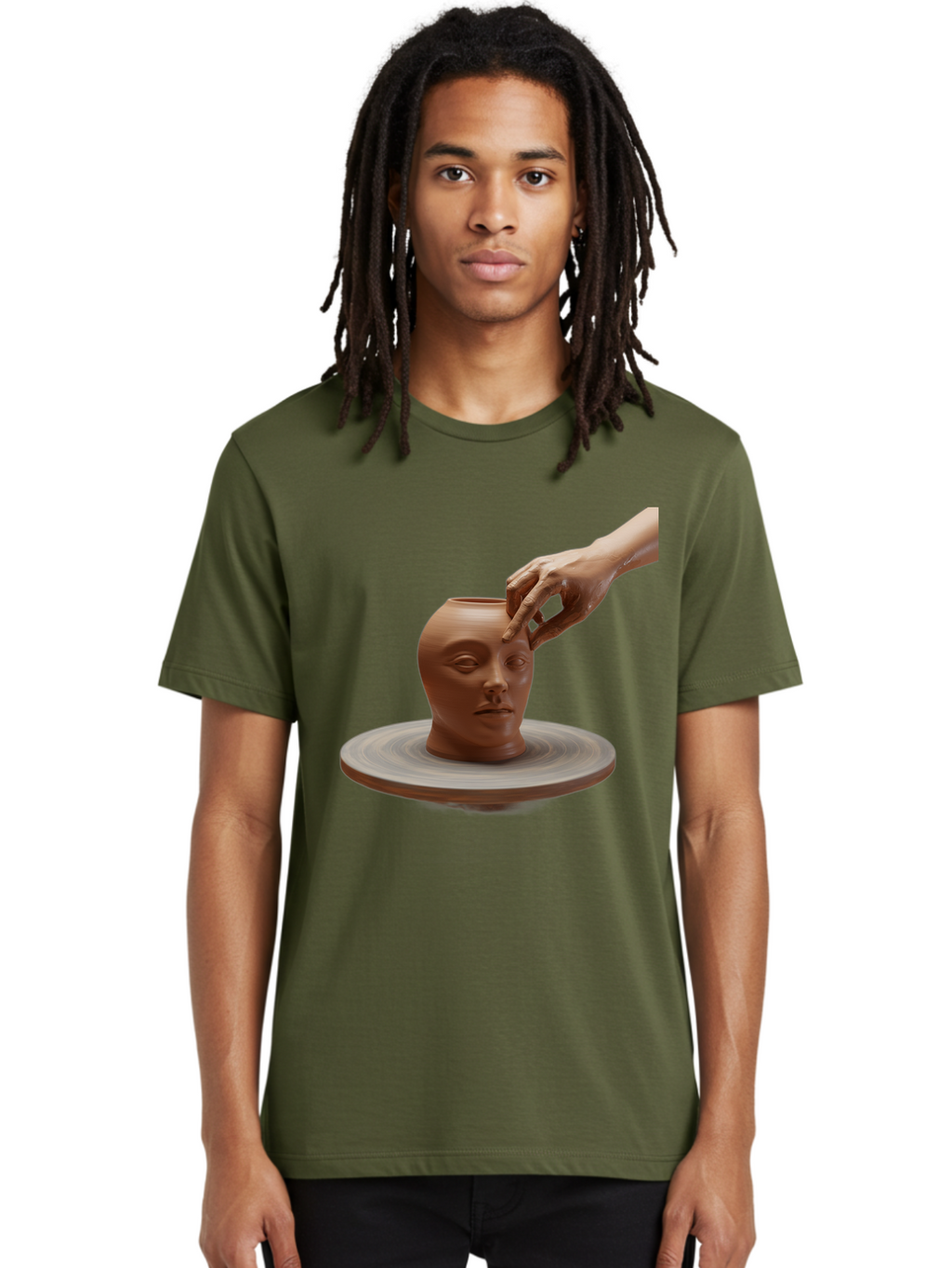 Clay-Head-Vessel Men'S Graphic Tee, 100% Cotton, Comfortable Casual Summer Wear, Machine Washable, Clay Head Vase, Pottery Wheel, Creative Process, Handmade, Artisanal Craft, Shaping Clay, Artistic Expression, Creative Art Baa323