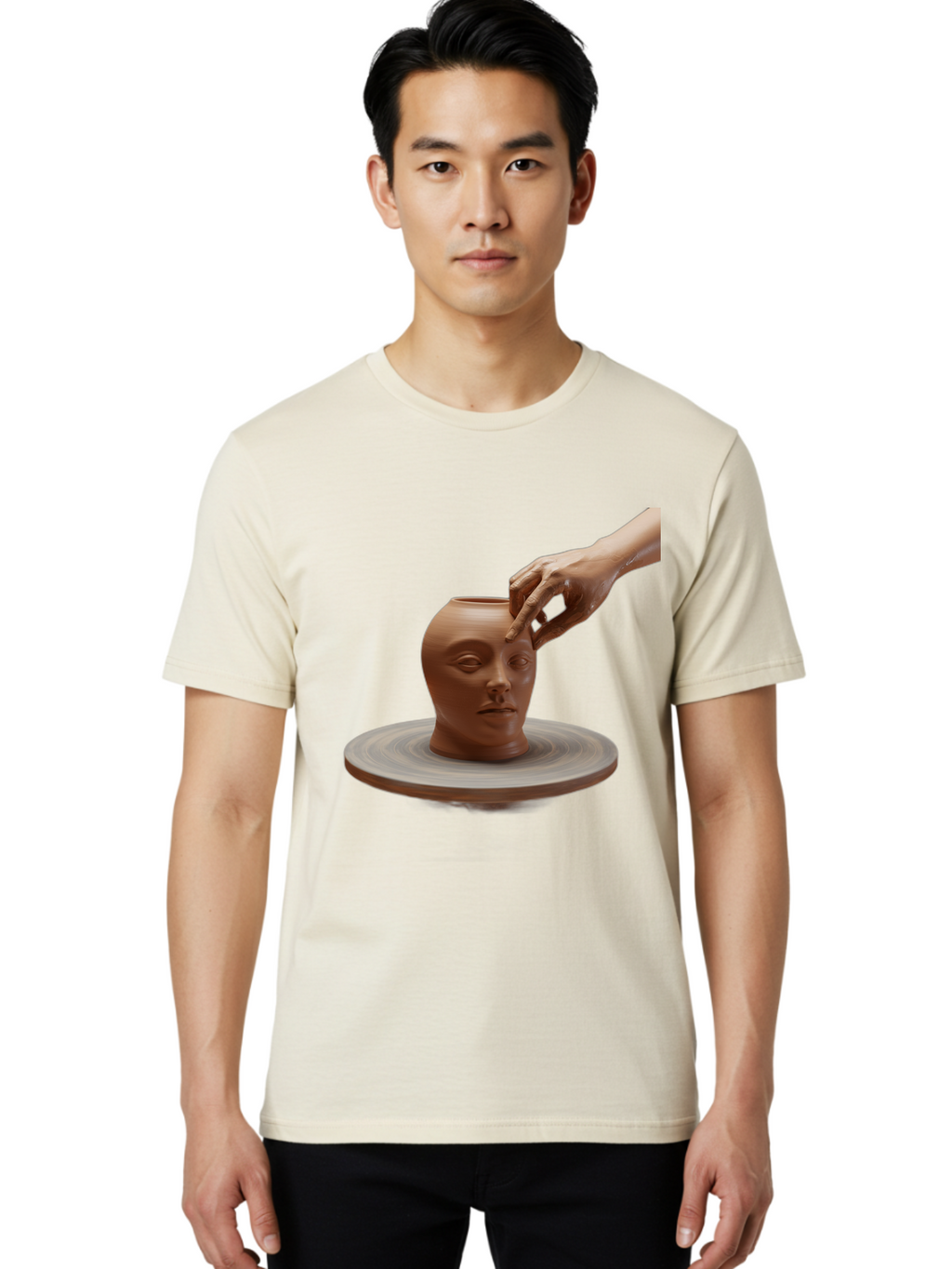 Clay-Head-Vessel Men'S Graphic Tee, 100% Cotton, Comfortable Casual Summer Wear, Machine Washable, Clay Head Vase, Pottery Wheel, Creative Process, Handmade, Artisanal Craft, Shaping Clay, Artistic Expression, Creative Art Baa323