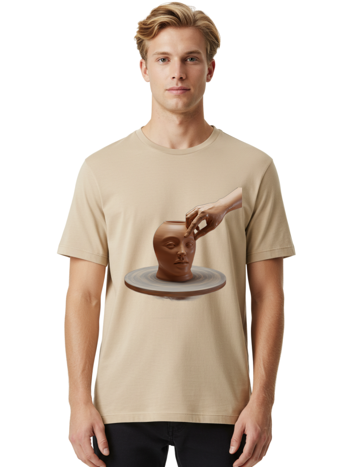 Clay-Head-Vessel Men'S Graphic Tee, 100% Cotton, Comfortable Casual Summer Wear, Machine Washable, Clay Head Vase, Pottery Wheel, Creative Process, Handmade, Artisanal Craft, Shaping Clay, Artistic Expression, Creative Art Baa323