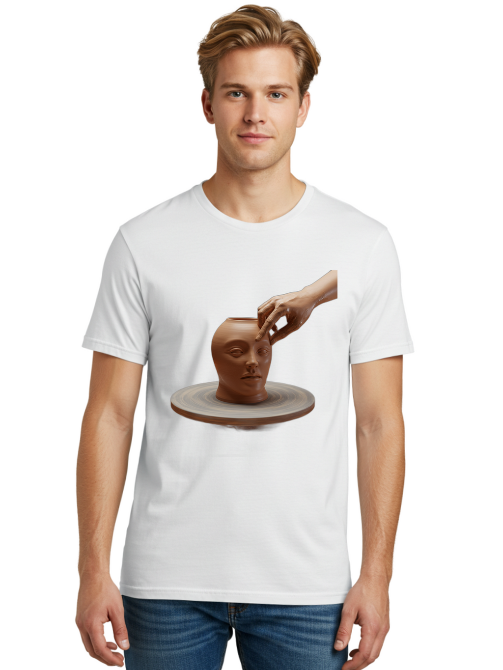 Clay-Head-Vessel Men'S Graphic Tee, 100% Cotton, Comfortable Casual Summer Wear, Machine Washable, Clay Head Vase, Pottery Wheel, Creative Process, Handmade, Artisanal Craft, Shaping Clay, Artistic Expression, Creative Art Baa323