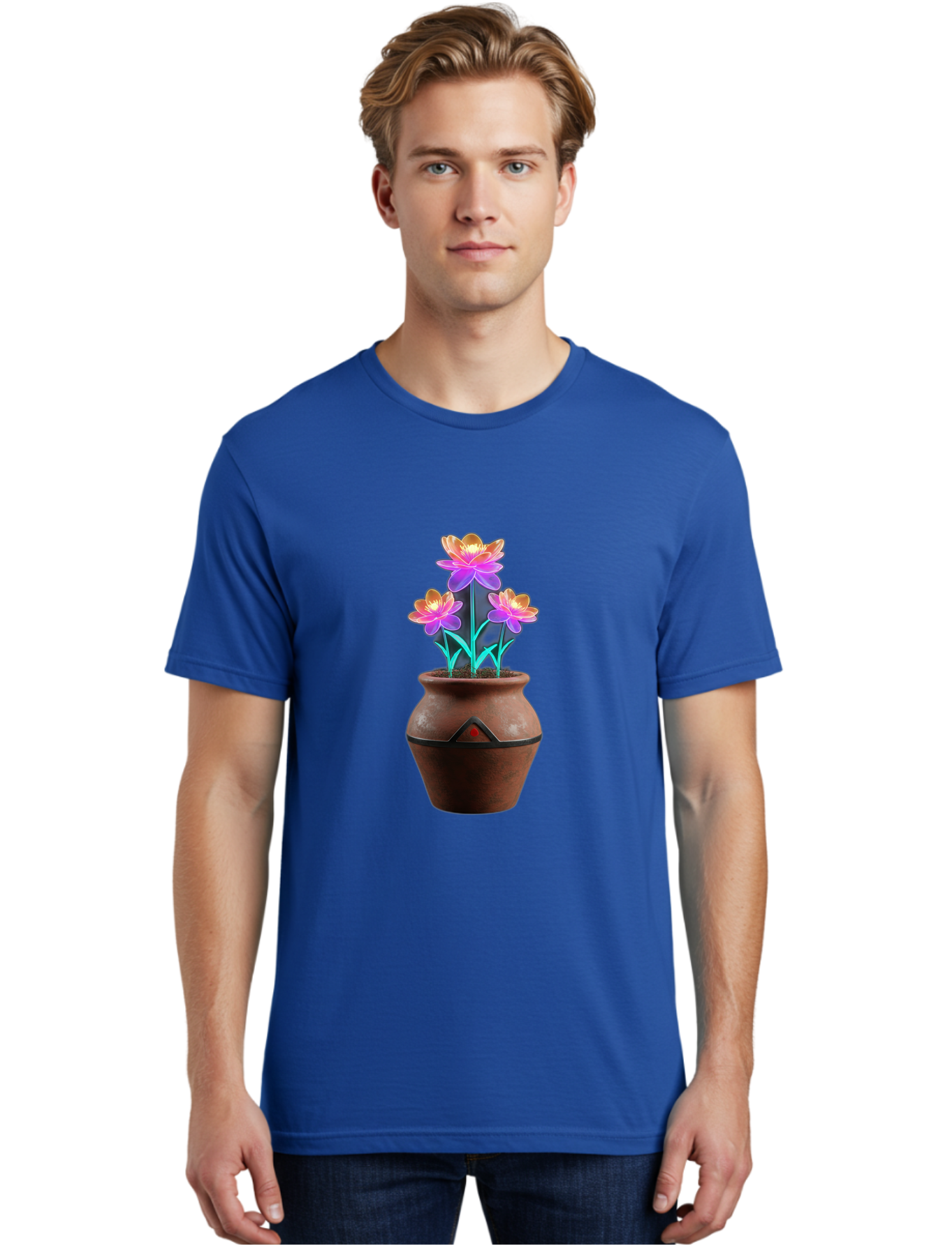 Clay-Pot-Flowers Men'S Graphic Tee, 100% Cotton, Comfortable Casual Summer Wear, Machine Washable, Colorful Flowers, Pink Petals, Orange Center, Clay Pot, Terracotta, Floral Arrangement, Vibrant Colors, Decorative Pot, Flower Bouquet Baa324