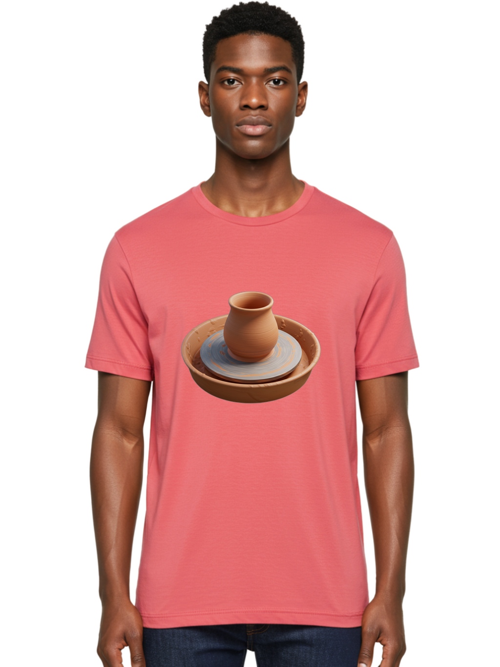 Clay-Pot-On-Pottery-Wheel Men'S Graphic Tee, 100% Cotton, Comfortable Casual Summer Wear, Machine Washable, Pottery Wheel, Clay Pot, Ceramics, Pottery Making, Handmade Crafts, Artisanal Pottery, Terracotta, Pottery Wheel Spinning Baa325