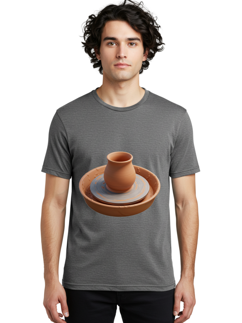 Clay-Pot-On-Pottery-Wheel Men'S Graphic Tee, 100% Cotton, Comfortable Casual Summer Wear, Machine Washable, Pottery Wheel, Clay Pot, Ceramics, Pottery Making, Handmade Crafts, Artisanal Pottery, Terracotta, Pottery Wheel Spinning Baa325
