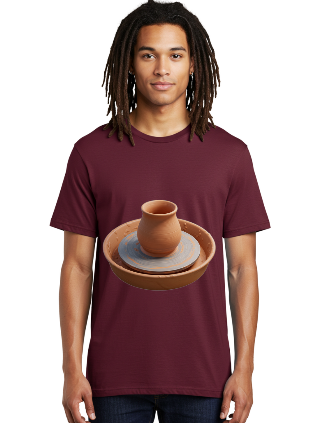 Clay-Pot-On-Pottery-Wheel Men'S Graphic Tee, 100% Cotton, Comfortable Casual Summer Wear, Machine Washable, Pottery Wheel, Clay Pot, Ceramics, Pottery Making, Handmade Crafts, Artisanal Pottery, Terracotta, Pottery Wheel Spinning Baa325