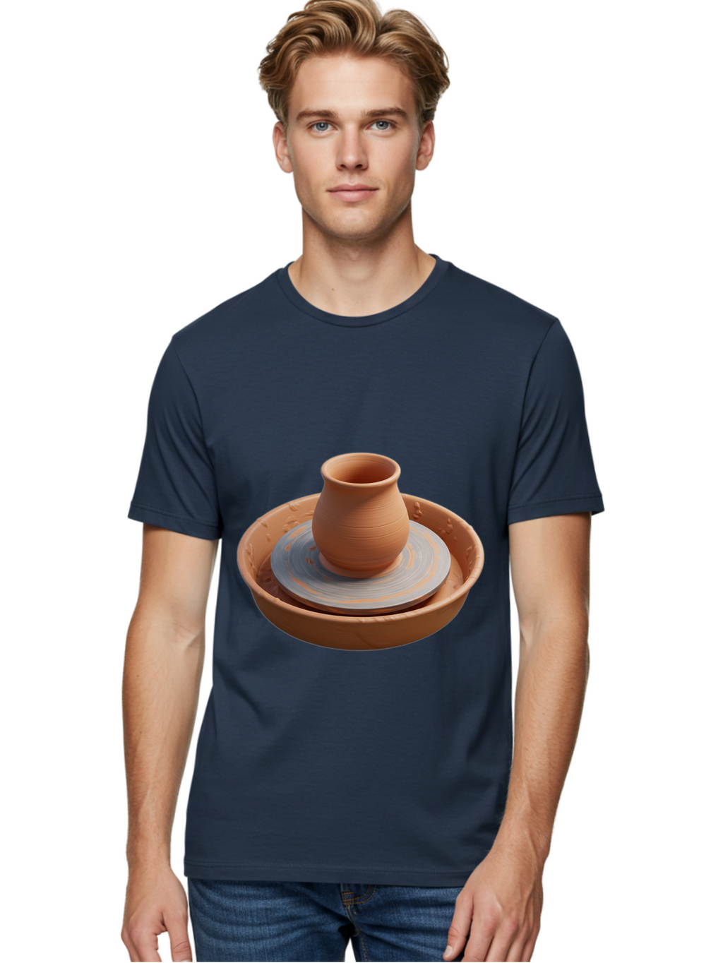 Clay-Pot-On-Pottery-Wheel Men'S Graphic Tee, 100% Cotton, Comfortable Casual Summer Wear, Machine Washable, Pottery Wheel, Clay Pot, Ceramics, Pottery Making, Handmade Crafts, Artisanal Pottery, Terracotta, Pottery Wheel Spinning Baa325