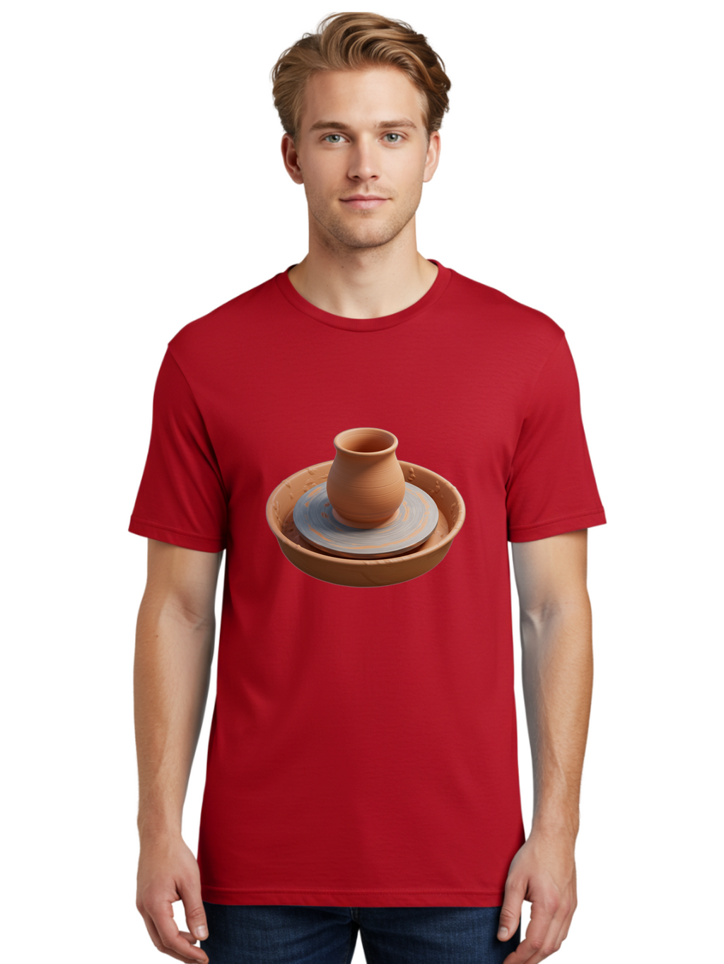 Clay-Pot-On-Pottery-Wheel Men'S Graphic Tee, 100% Cotton, Comfortable Casual Summer Wear, Machine Washable, Pottery Wheel, Clay Pot, Ceramics, Pottery Making, Handmade Crafts, Artisanal Pottery, Terracotta, Pottery Wheel Spinning Baa325