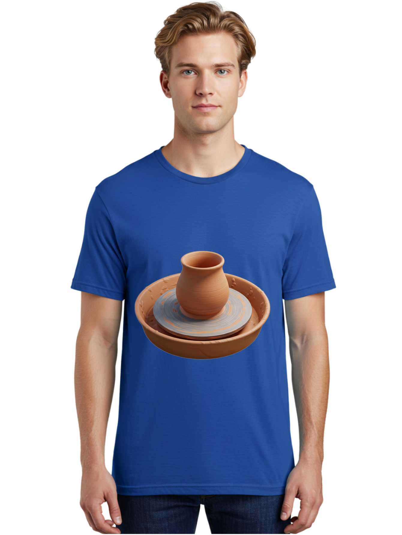 Clay-Pot-On-Pottery-Wheel Men'S Graphic Tee, 100% Cotton, Comfortable Casual Summer Wear, Machine Washable, Pottery Wheel, Clay Pot, Ceramics, Pottery Making, Handmade Crafts, Artisanal Pottery, Terracotta, Pottery Wheel Spinning Baa325