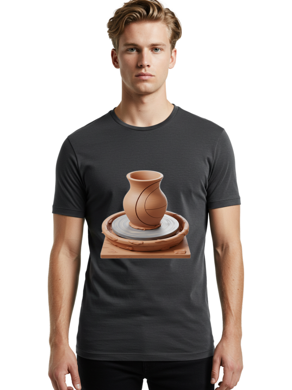 Clay-Pot Men'S Graphic Tee, 100% Cotton, Comfortable Casual Summer Wear, Machine Washable, Clay Vase, Pottery Wheel, Ceramics, Handmade, Artisanal, Craftsmanship, Creative Process, Art Studio, Handmade Pottery, Ceramic Art Baa326