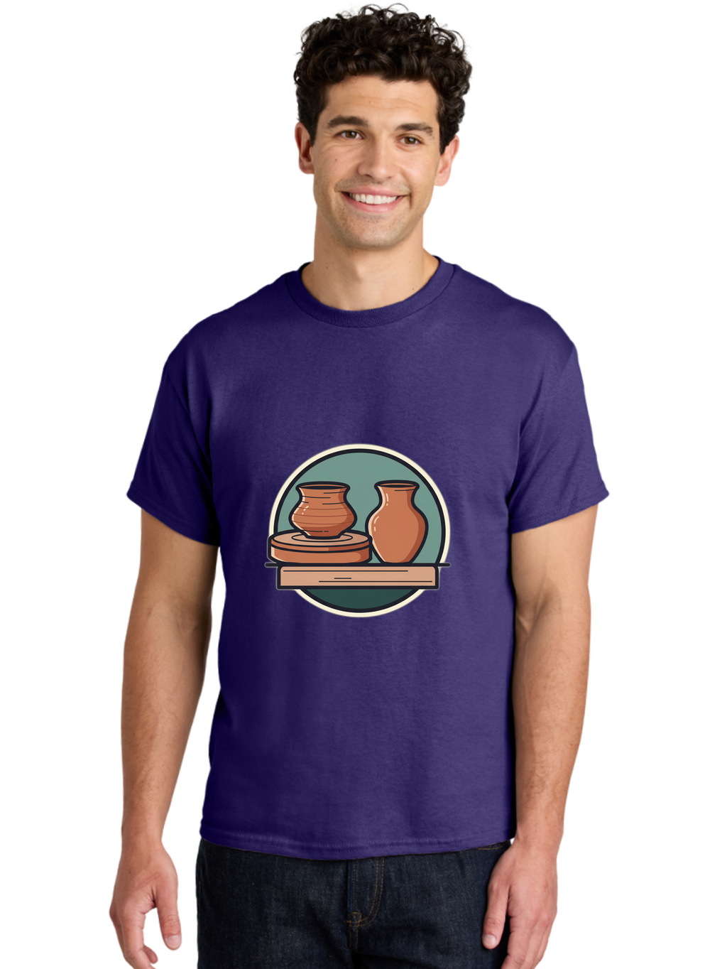 Clay-Pots-On-A-Shelf Men'S Graphic Tee, 100% Cotton, Comfortable Casual Summer Wear, Machine Washable, Clay Vases On Wooden Shelf, Pottery Art, Ceramic Craftsmanship, Traditional Pottery, Handmade Ceramics, Earthy Tones, Artisanal Decor Baa327