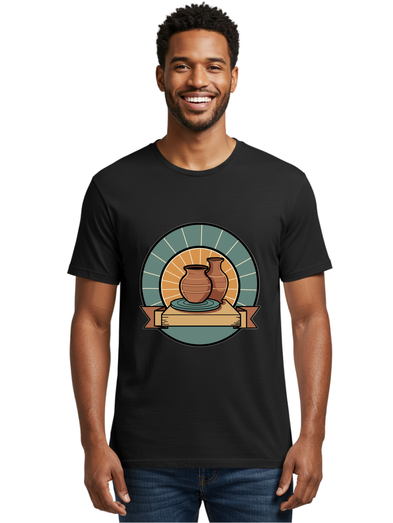 Clay-Pots-On-Pottery-Wheel Men'S Graphic Tee, 100% Cotton, Comfortable Casual Summer Wear, Machine Washable, Pottery Wheel, Clay Vases, Ceramics, Handmade Pottery, Artisanal Crafts, Pottery Art, Potter'S Wheel, Clay Pots, Decorative Vases, Baa328