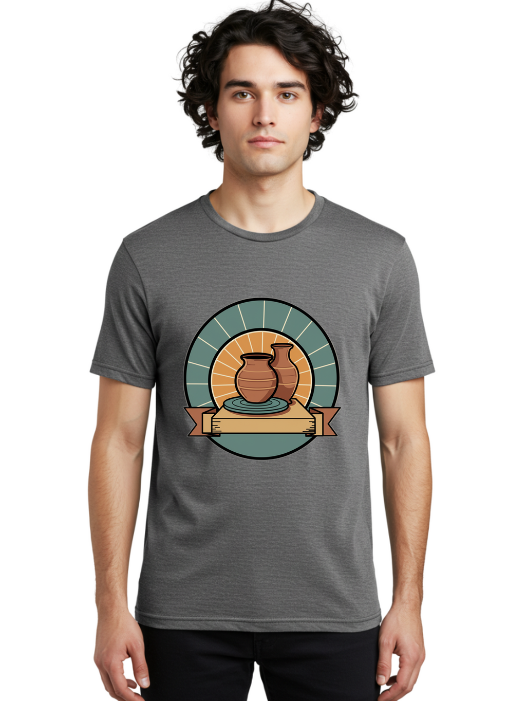 Clay-Pots-On-Pottery-Wheel Men'S Graphic Tee, 100% Cotton, Comfortable Casual Summer Wear, Machine Washable, Pottery Wheel, Clay Vases, Ceramics, Handmade Pottery, Artisanal Crafts, Pottery Art, Potter'S Wheel, Clay Pots, Decorative Vases, Baa328