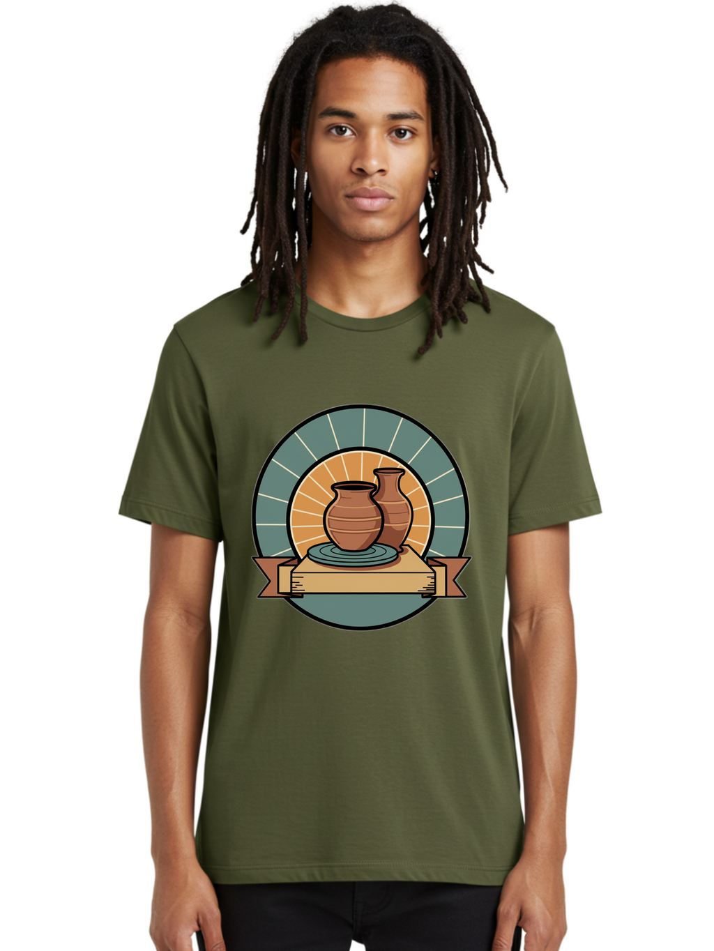 Clay-Pots-On-Pottery-Wheel Men'S Graphic Tee, 100% Cotton, Comfortable Casual Summer Wear, Machine Washable, Pottery Wheel, Clay Vases, Ceramics, Handmade Pottery, Artisanal Crafts, Pottery Art, Potter'S Wheel, Clay Pots, Decorative Vases, Baa328
