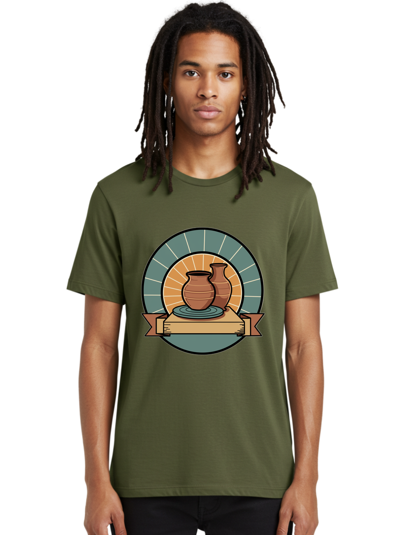 Clay-Pots-On-Pottery-Wheel Men'S Graphic Tee, 100% Cotton, Comfortable Casual Summer Wear, Machine Washable, Pottery Wheel, Clay Vases, Ceramics, Handmade Pottery, Artisanal Crafts, Pottery Art, Potter'S Wheel, Clay Pots, Decorative Vases, Baa328