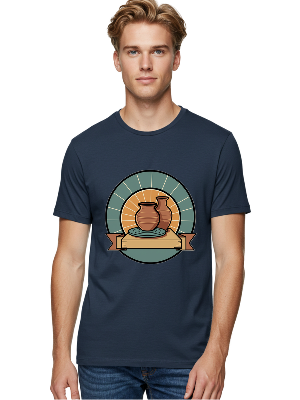 Clay-Pots-On-Pottery-Wheel Men'S Graphic Tee, 100% Cotton, Comfortable Casual Summer Wear, Machine Washable, Pottery Wheel, Clay Vases, Ceramics, Handmade Pottery, Artisanal Crafts, Pottery Art, Potter'S Wheel, Clay Pots, Decorative Vases, Baa328