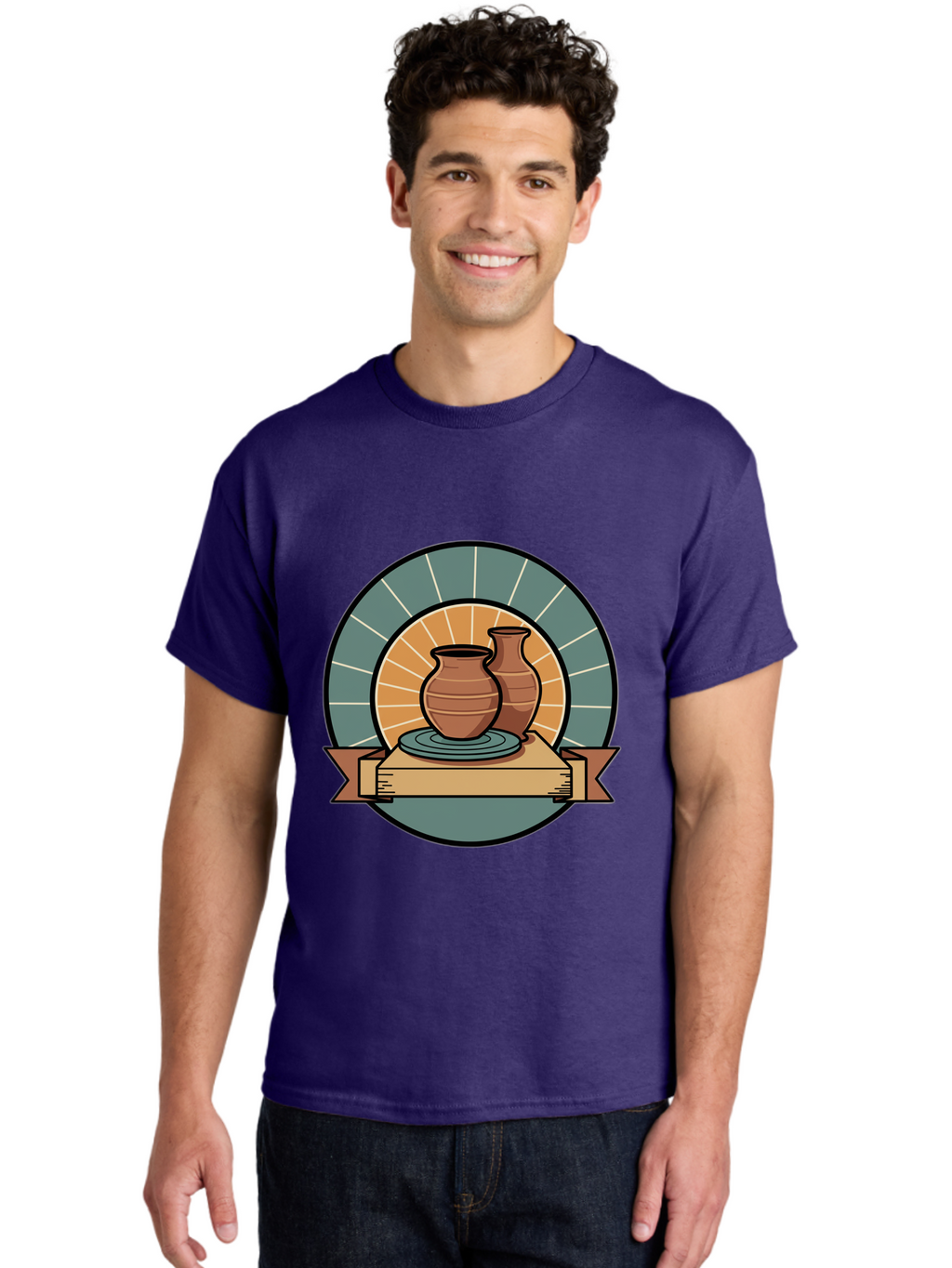 Clay-Pots-On-Pottery-Wheel Men'S Graphic Tee, 100% Cotton, Comfortable Casual Summer Wear, Machine Washable, Pottery Wheel, Clay Vases, Ceramics, Handmade Pottery, Artisanal Crafts, Pottery Art, Potter'S Wheel, Clay Pots, Decorative Vases, Baa328