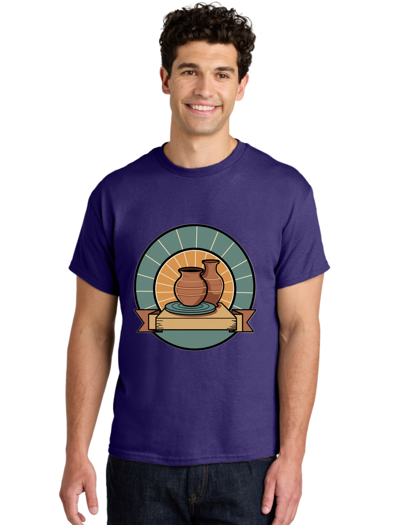 Clay-Pots-On-Pottery-Wheel Men'S Graphic Tee, 100% Cotton, Comfortable Casual Summer Wear, Machine Washable, Pottery Wheel, Clay Vases, Ceramics, Handmade Pottery, Artisanal Crafts, Pottery Art, Potter'S Wheel, Clay Pots, Decorative Vases, Baa328