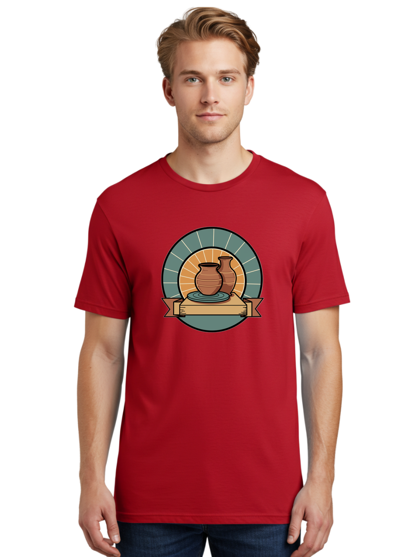 Clay-Pots-On-Pottery-Wheel Men'S Graphic Tee, 100% Cotton, Comfortable Casual Summer Wear, Machine Washable, Pottery Wheel, Clay Vases, Ceramics, Handmade Pottery, Artisanal Crafts, Pottery Art, Potter'S Wheel, Clay Pots, Decorative Vases, Baa328
