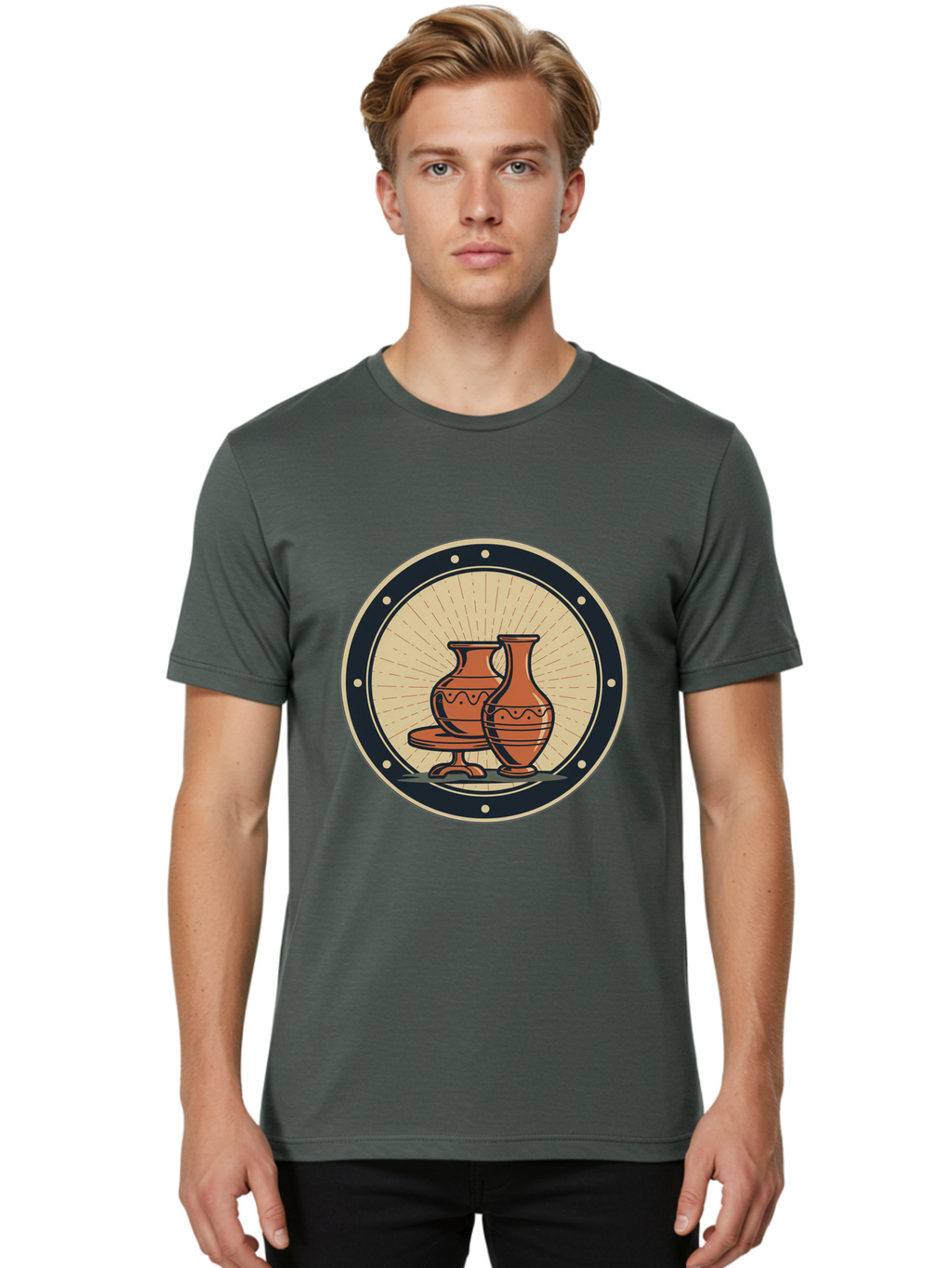 Clay-Pots Men'S Graphic Tee, 100% Cotton, Comfortable Casual Summer Wear, Machine Washable, Clay Pots, Ancient Pottery, Vintage Ceramics, Decorative Vases, Earthy Tones, Traditional Craftsmanship, Cultural Heritage, Artistic Expression, Baa329