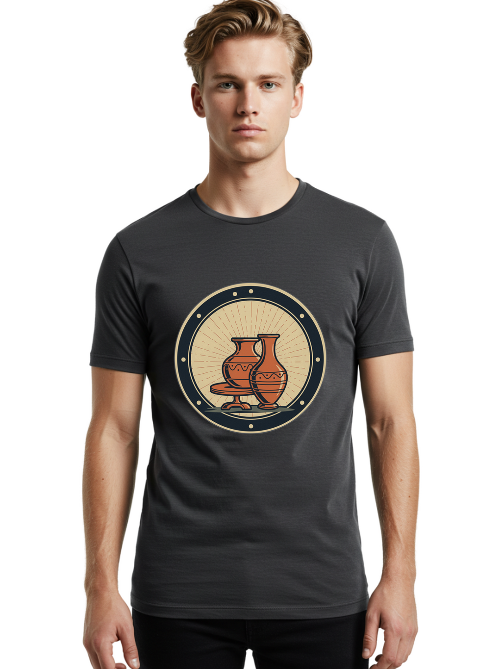 Clay-Pots Men'S Graphic Tee, 100% Cotton, Comfortable Casual Summer Wear, Machine Washable, Clay Pots, Ancient Pottery, Vintage Ceramics, Decorative Vases, Earthy Tones, Traditional Craftsmanship, Cultural Heritage, Artistic Expression, Baa329