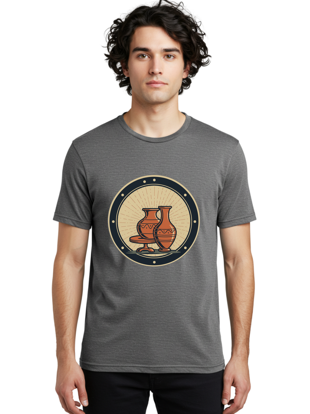 Clay-Pots Men'S Graphic Tee, 100% Cotton, Comfortable Casual Summer Wear, Machine Washable, Clay Pots, Ancient Pottery, Vintage Ceramics, Decorative Vases, Earthy Tones, Traditional Craftsmanship, Cultural Heritage, Artistic Expression, Baa329