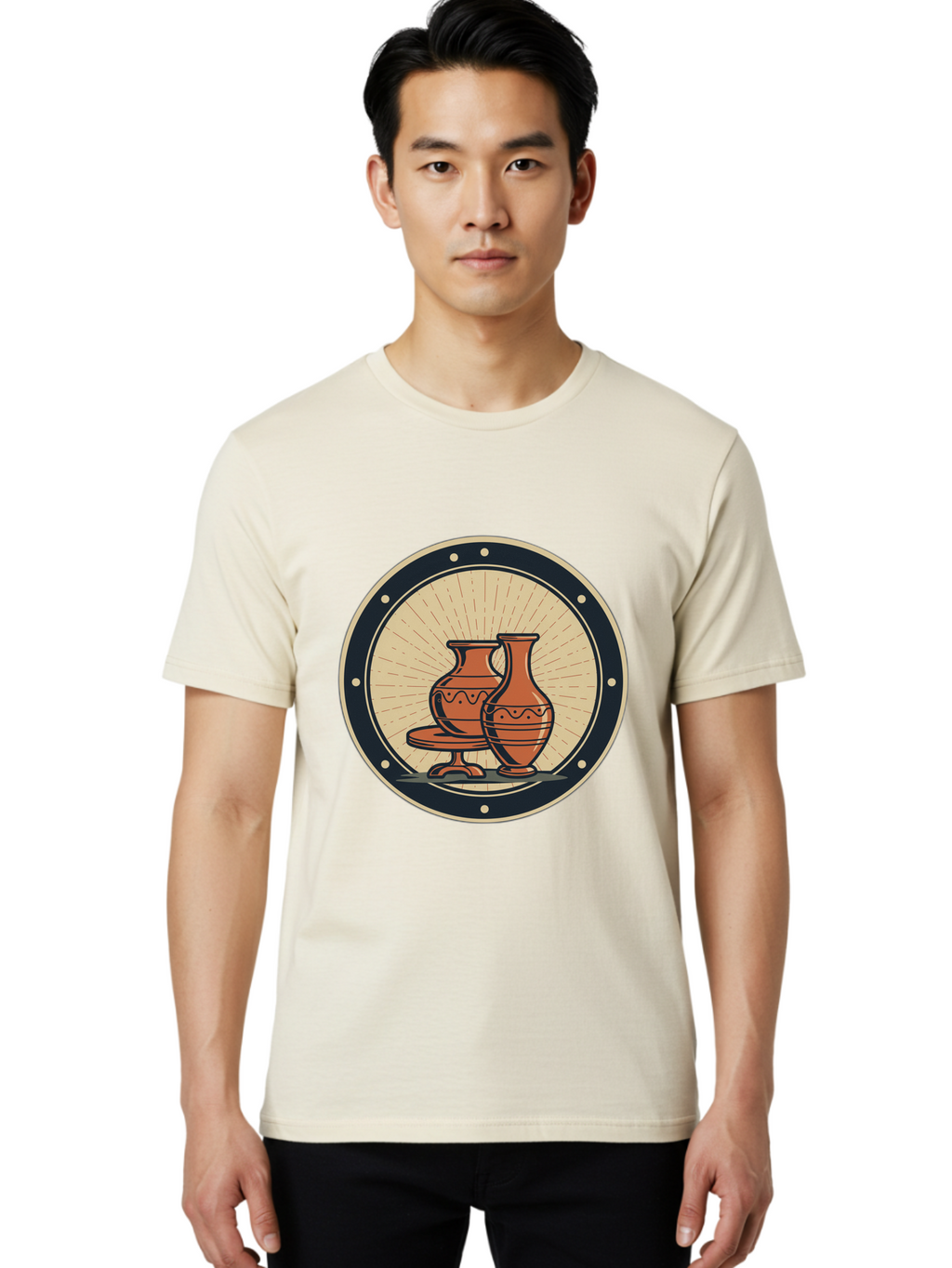 Clay-Pots Men'S Graphic Tee, 100% Cotton, Comfortable Casual Summer Wear, Machine Washable, Clay Pots, Ancient Pottery, Vintage Ceramics, Decorative Vases, Earthy Tones, Traditional Craftsmanship, Cultural Heritage, Artistic Expression, Baa329