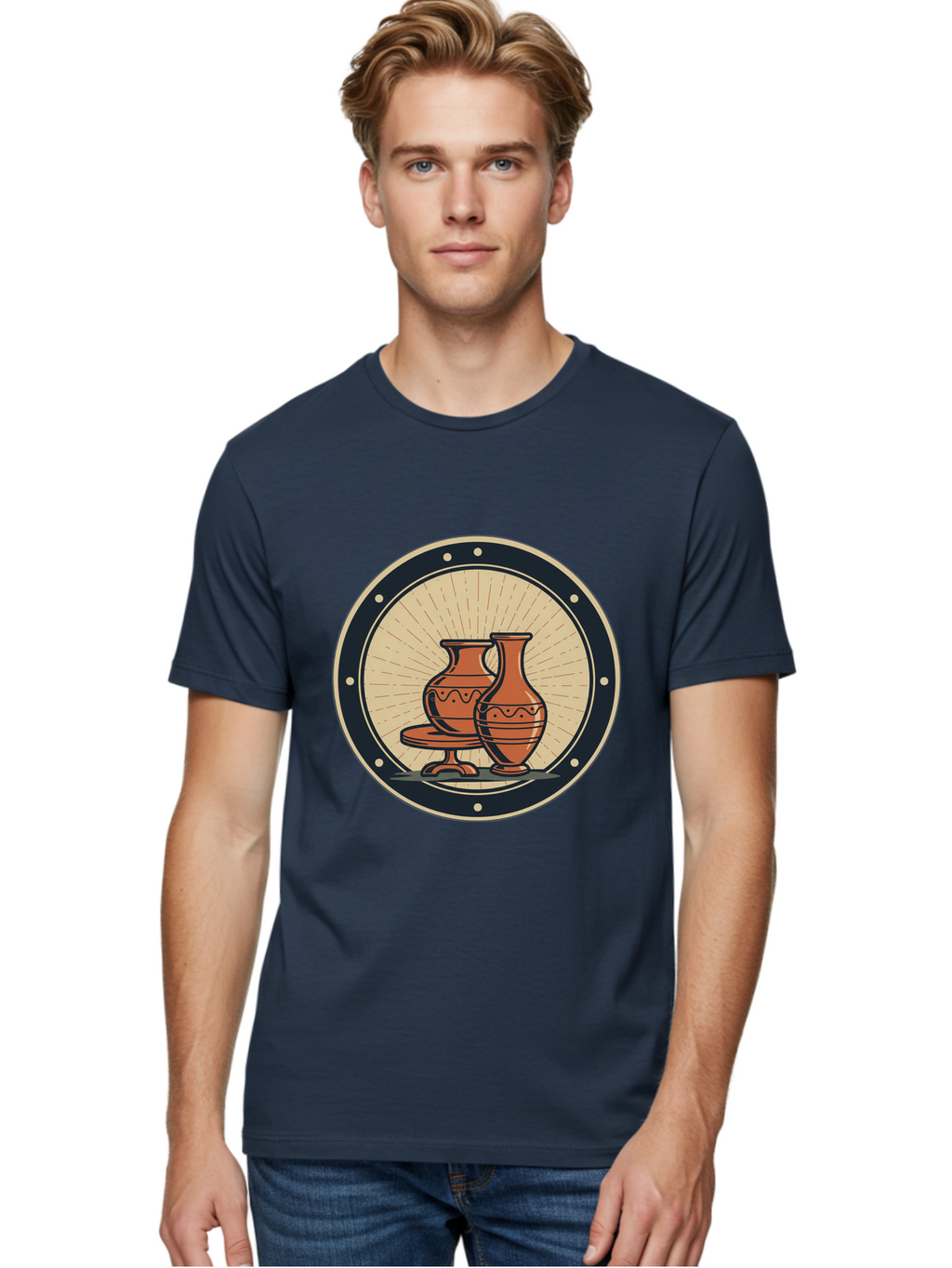 Clay-Pots Men'S Graphic Tee, 100% Cotton, Comfortable Casual Summer Wear, Machine Washable, Clay Pots, Ancient Pottery, Vintage Ceramics, Decorative Vases, Earthy Tones, Traditional Craftsmanship, Cultural Heritage, Artistic Expression, Baa329