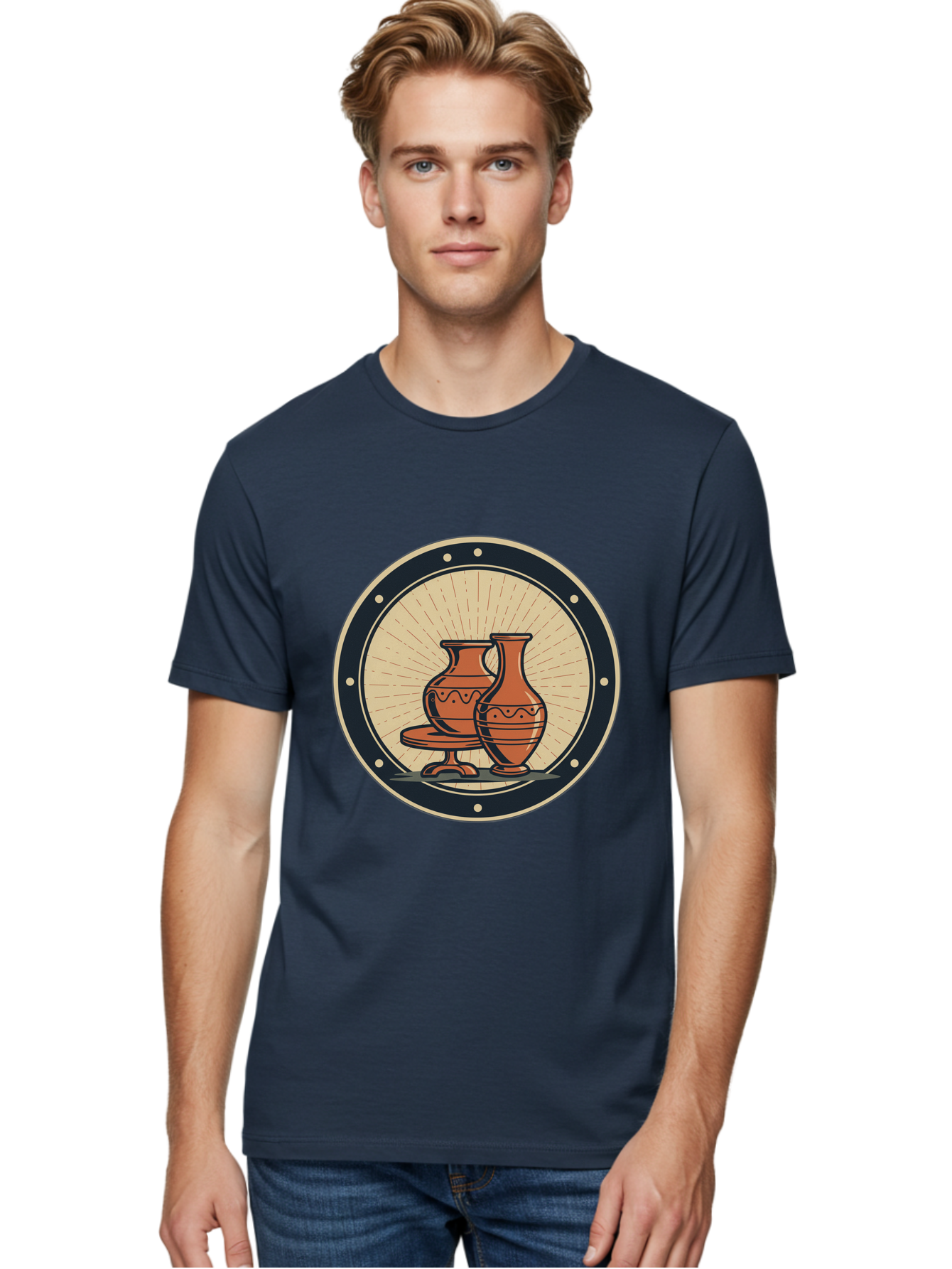 Clay-Pots Men'S Graphic Tee, 100% Cotton, Comfortable Casual Summer Wear, Machine Washable, Clay Pots, Ancient Pottery, Vintage Ceramics, Decorative Vases, Earthy Tones, Traditional Craftsmanship, Cultural Heritage, Artistic Expression, Baa329