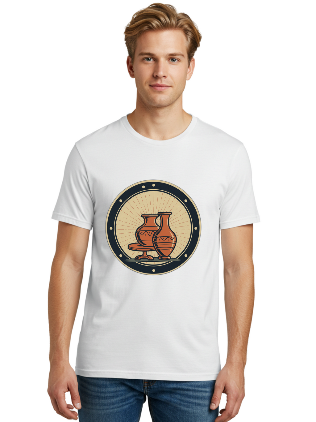 Clay-Pots Men'S Graphic Tee, 100% Cotton, Comfortable Casual Summer Wear, Machine Washable, Clay Pots, Ancient Pottery, Vintage Ceramics, Decorative Vases, Earthy Tones, Traditional Craftsmanship, Cultural Heritage, Artistic Expression, Baa329