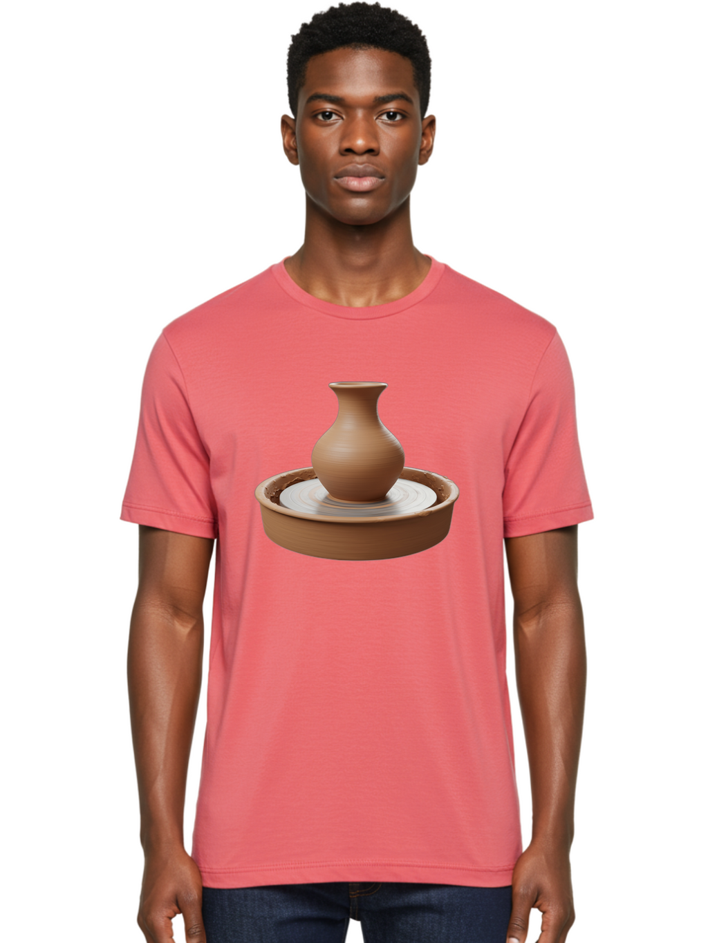 Clay-Vase-On-Pottery-Wheel Men'S Graphic Tee, 100% Cotton, Comfortable Casual Summer Wear, Machine Washable, Pottery Wheel, Clay Vase, Handmade Ceramics, Terra Cotta, Crafting, Artisanal Pottery, Wheel-Thrown Pottery, Ceramic Art, Baa330