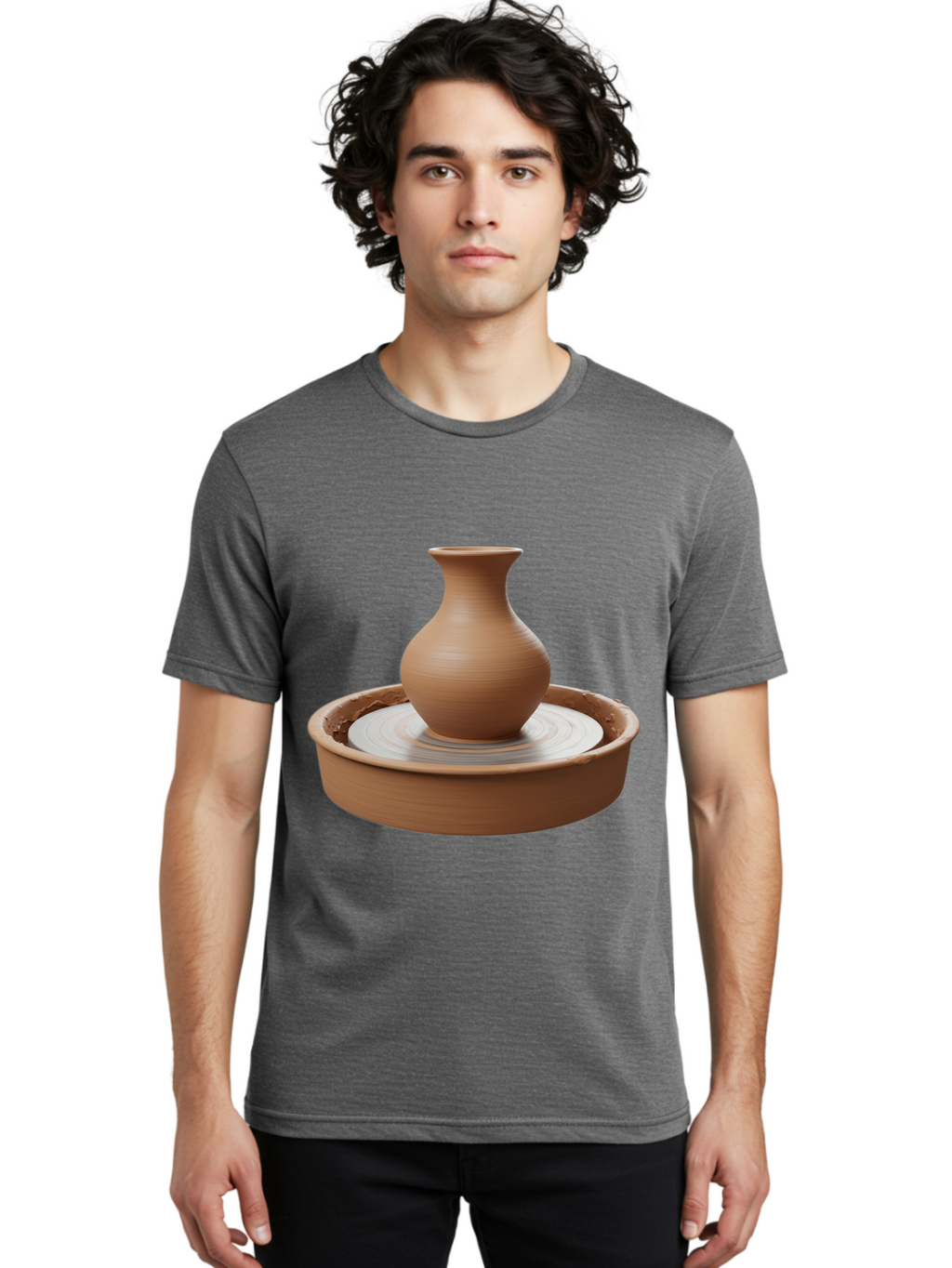 Clay-Vase-On-Pottery-Wheel Men'S Graphic Tee, 100% Cotton, Comfortable Casual Summer Wear, Machine Washable, Pottery Wheel, Clay Vase, Handmade Ceramics, Terra Cotta, Crafting, Artisanal Pottery, Wheel-Thrown Pottery, Ceramic Art, Baa330