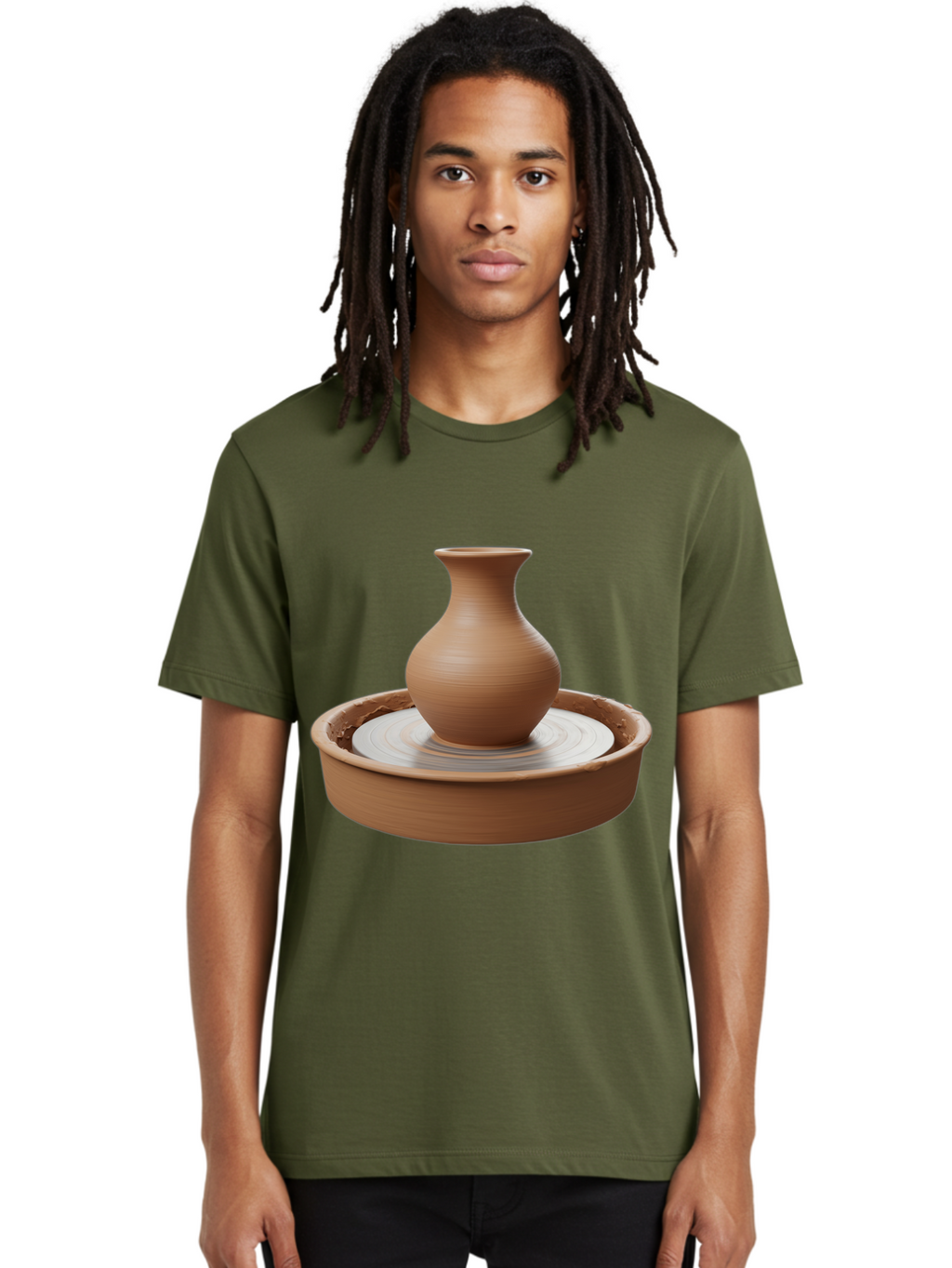 Clay-Vase-On-Pottery-Wheel Men'S Graphic Tee, 100% Cotton, Comfortable Casual Summer Wear, Machine Washable, Pottery Wheel, Clay Vase, Handmade Ceramics, Terra Cotta, Crafting, Artisanal Pottery, Wheel-Thrown Pottery, Ceramic Art, Baa330