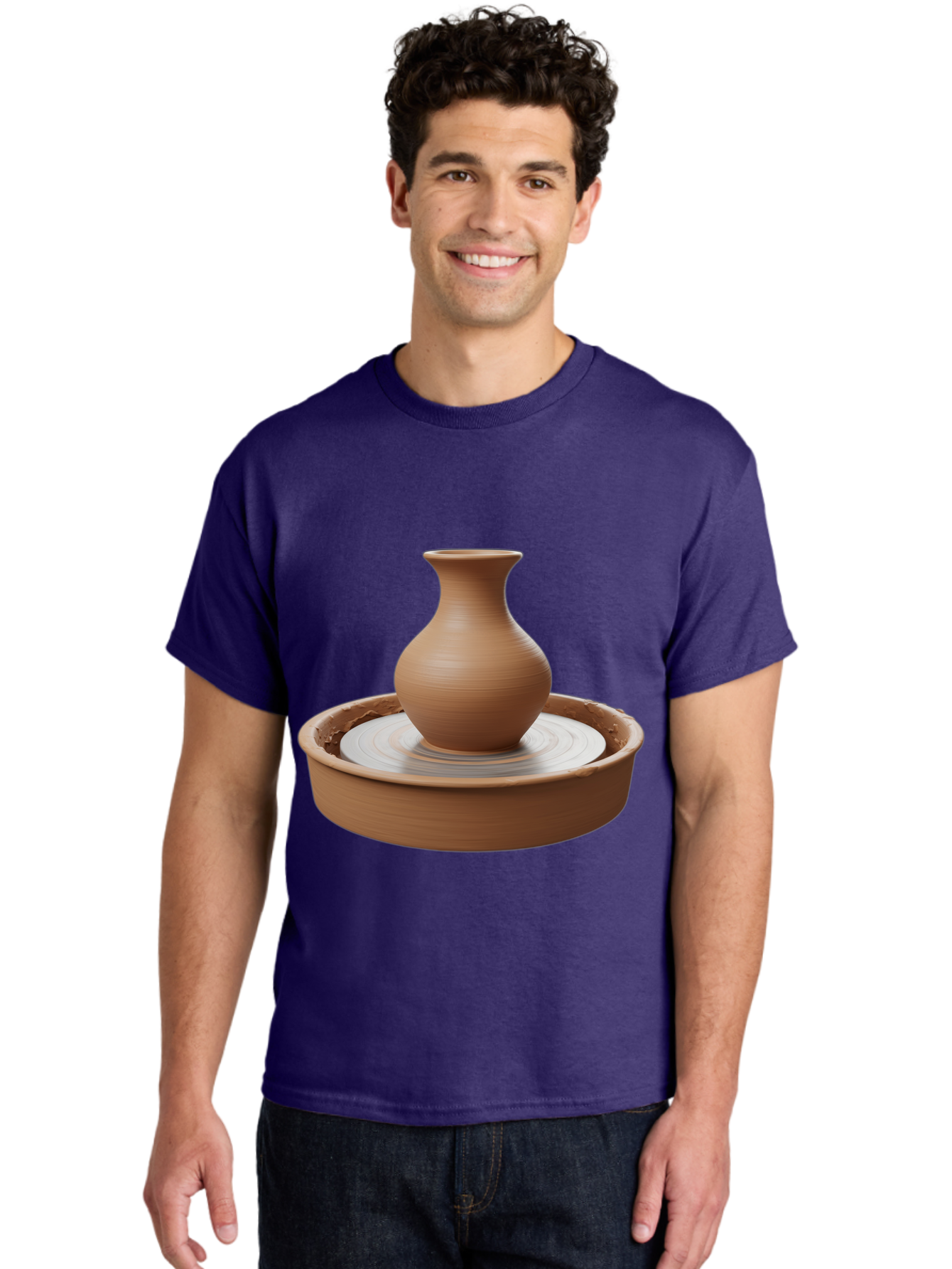 Clay-Vase-On-Pottery-Wheel Men'S Graphic Tee, 100% Cotton, Comfortable Casual Summer Wear, Machine Washable, Pottery Wheel, Clay Vase, Handmade Ceramics, Terra Cotta, Crafting, Artisanal Pottery, Wheel-Thrown Pottery, Ceramic Art, Baa330