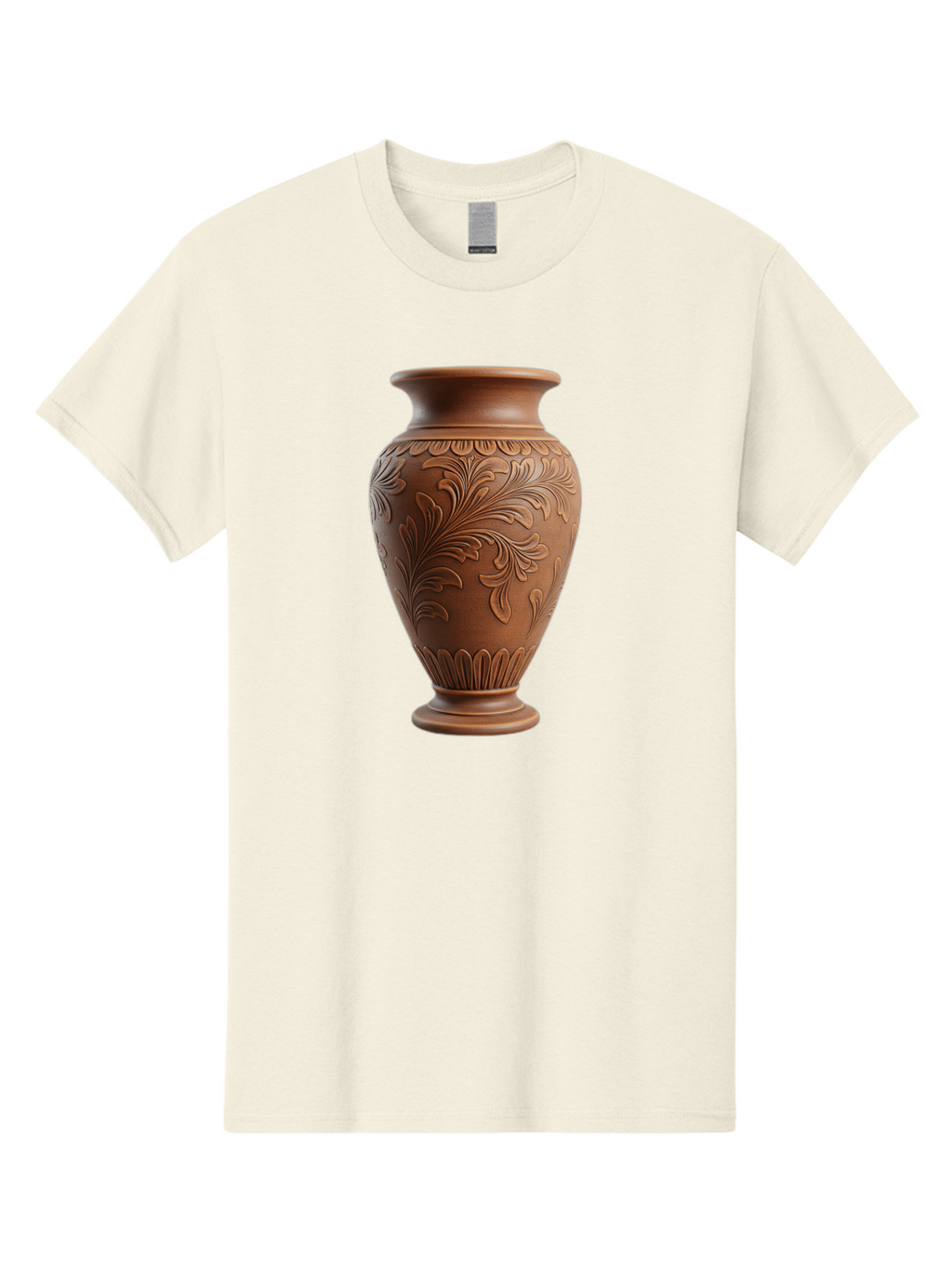 Clay-Vase-With-Floral-Pattern Men'S Graphic Tee, 100% Cotton, Comfortable Casual Summer Wear, Machine Washable, Terracotta Vase, Clay Pottery, Ornate Design, Floral Pattern, Traditional Craftsmanship, Earthy Tones, Vintage Decor, Home Decor, Baa331