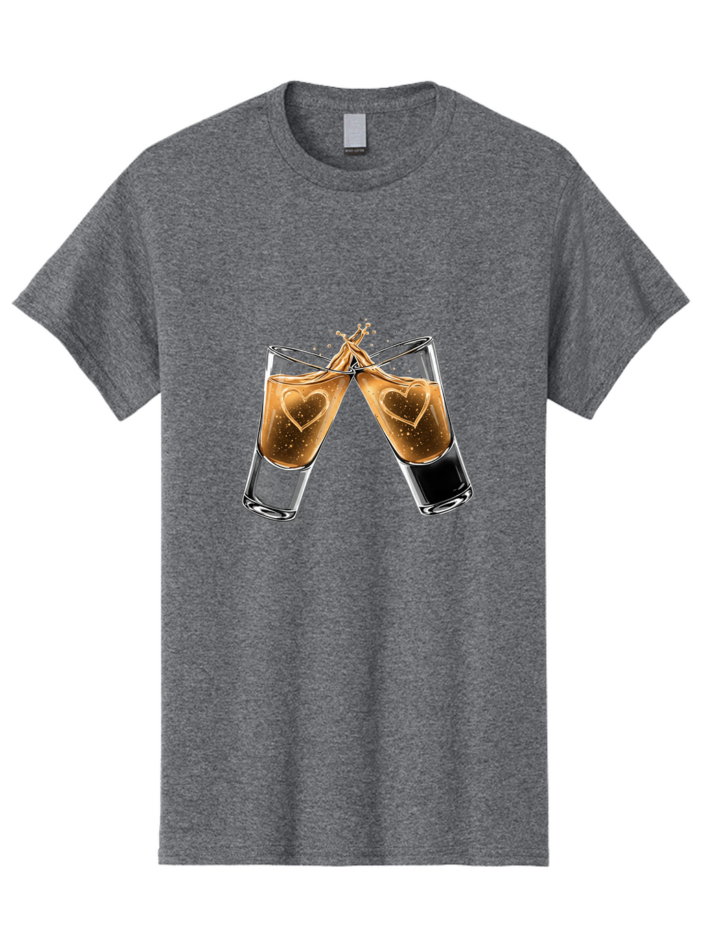Clinking-Liquor-Glasses Men'S Graphic Tee, 100% Cotton, Comfortable Casual Summer Wear, Machine Washable, Two Shot Glasses, Cheers, Toast, Celebratory Drink, Love, Heart Shape, Whiskey, Cocktail, Party, Celebration, Festive Atmosphere Baa332
